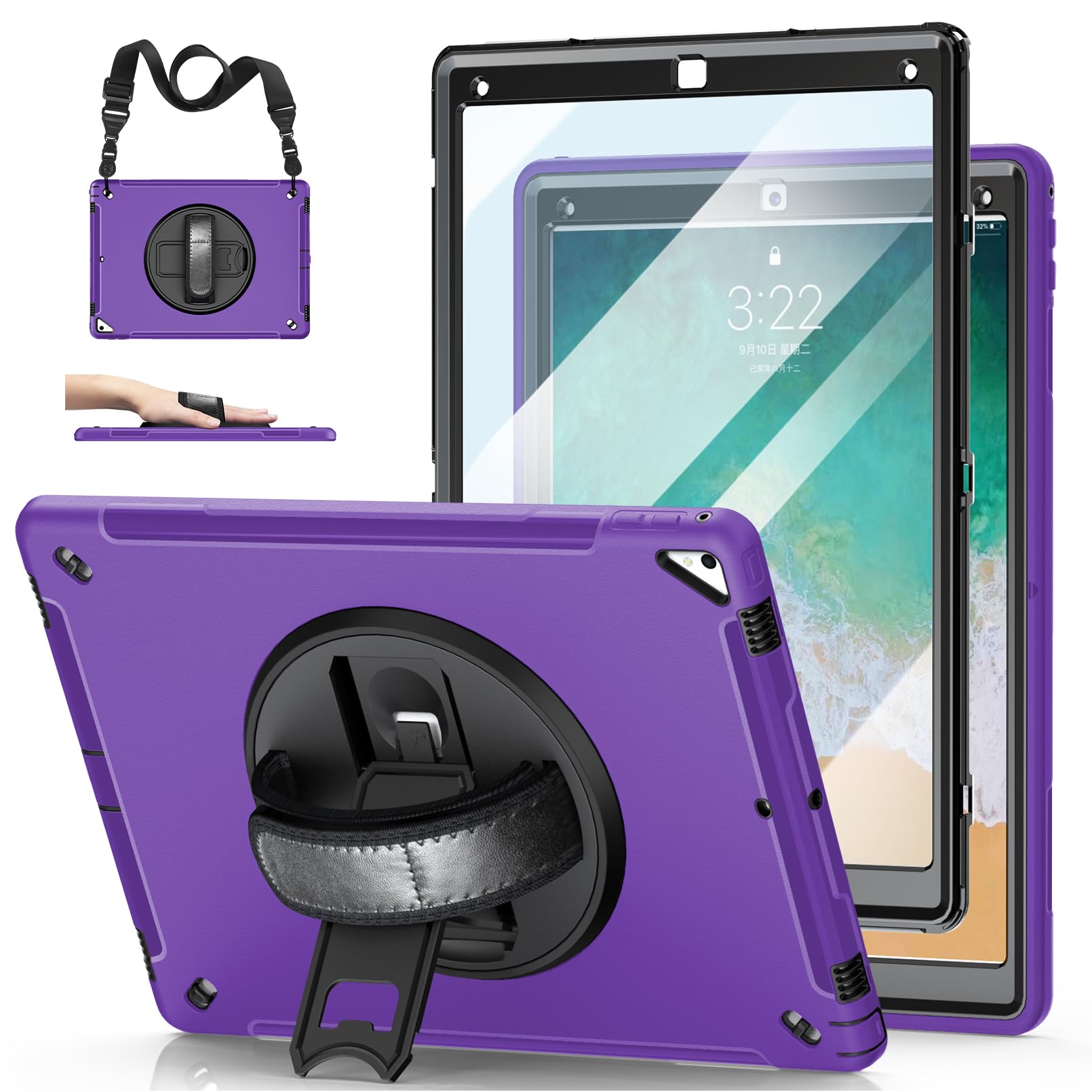 Case For Ipad Pro 12.9 2Nd Generation 2017 & 2015 1St Generation, Heavy Duty Rugged Shockproof Protective Cover W/ 360 Rotatable