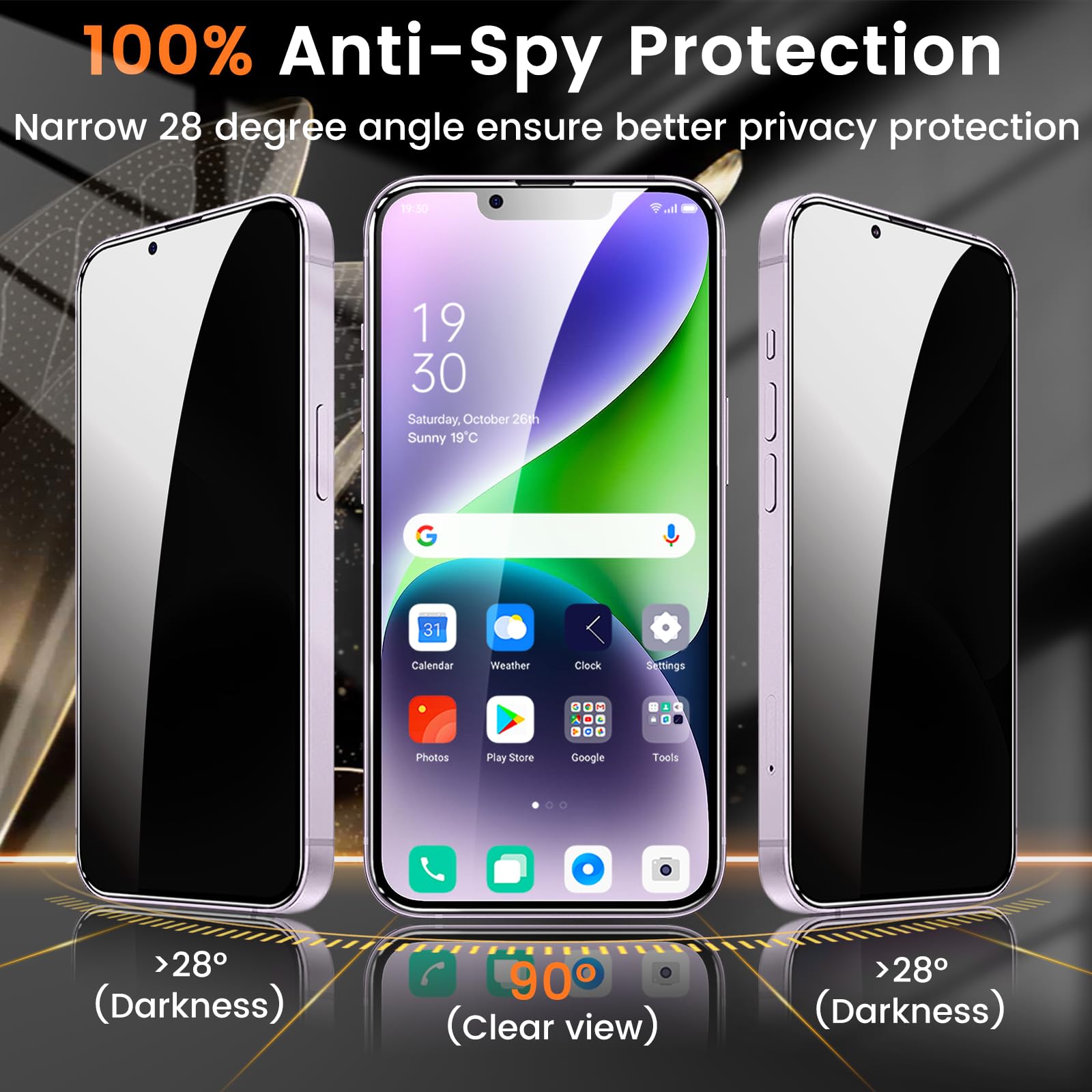 Lesakit 3+3 Pack Privacy Screen Protector For Iphone 14 Plus 6.7 Inch With 3 Pack Camera Lens Protector, Anti Spy Tempered Glass