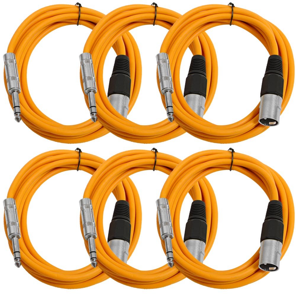 Seismic Audio SATRXL-M10Orange6 10-Feet XLR Male to 1/4-Inch TRS Patch Cables - Orange