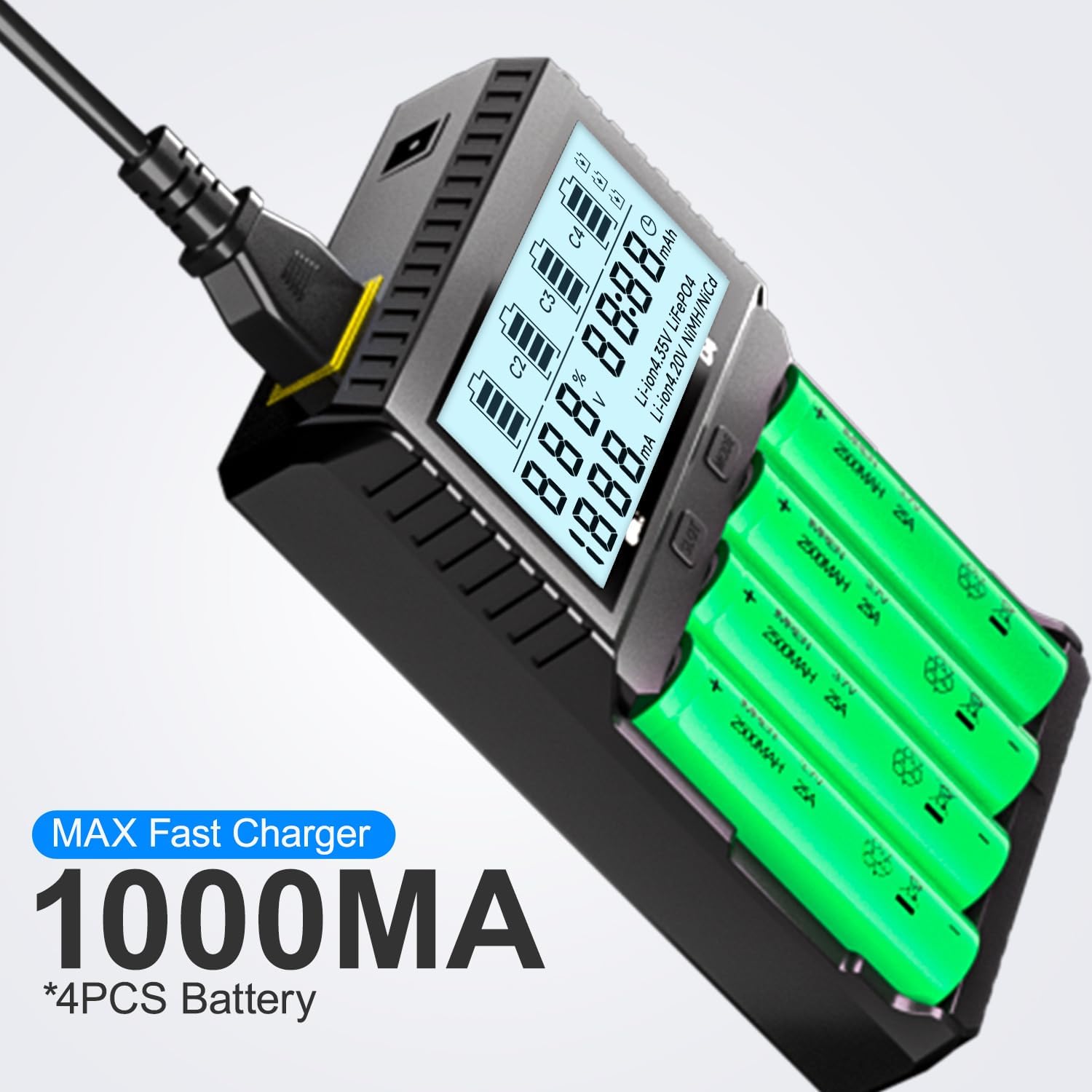 Imren 18650 Capacity Tester,18650 Battery Charger With Discharge & Testing Function, 21700 Battery Charger With Lcd Screen Displ