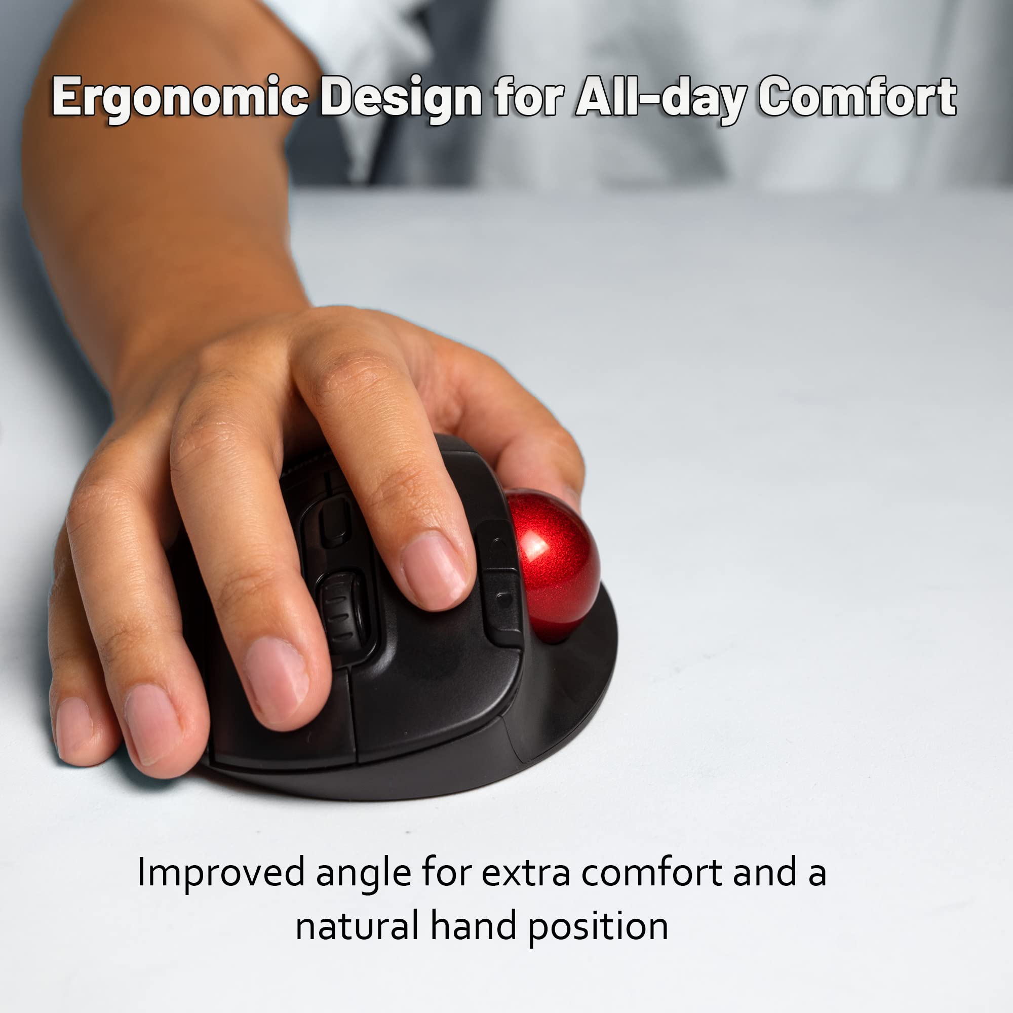 J Tech Digital Wireless Trackball Ergonomic Mouse W/Free & Easy Thumb Control | Dpi Adjustment, Precision Tracking, Multi System