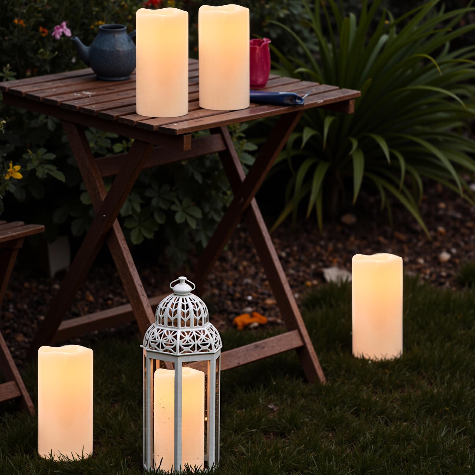 Eldnacele Waterproof Outdoor Flameless Candles With Remote And Timer, Battery Operated White Plastic Led Flickering Large Pillar