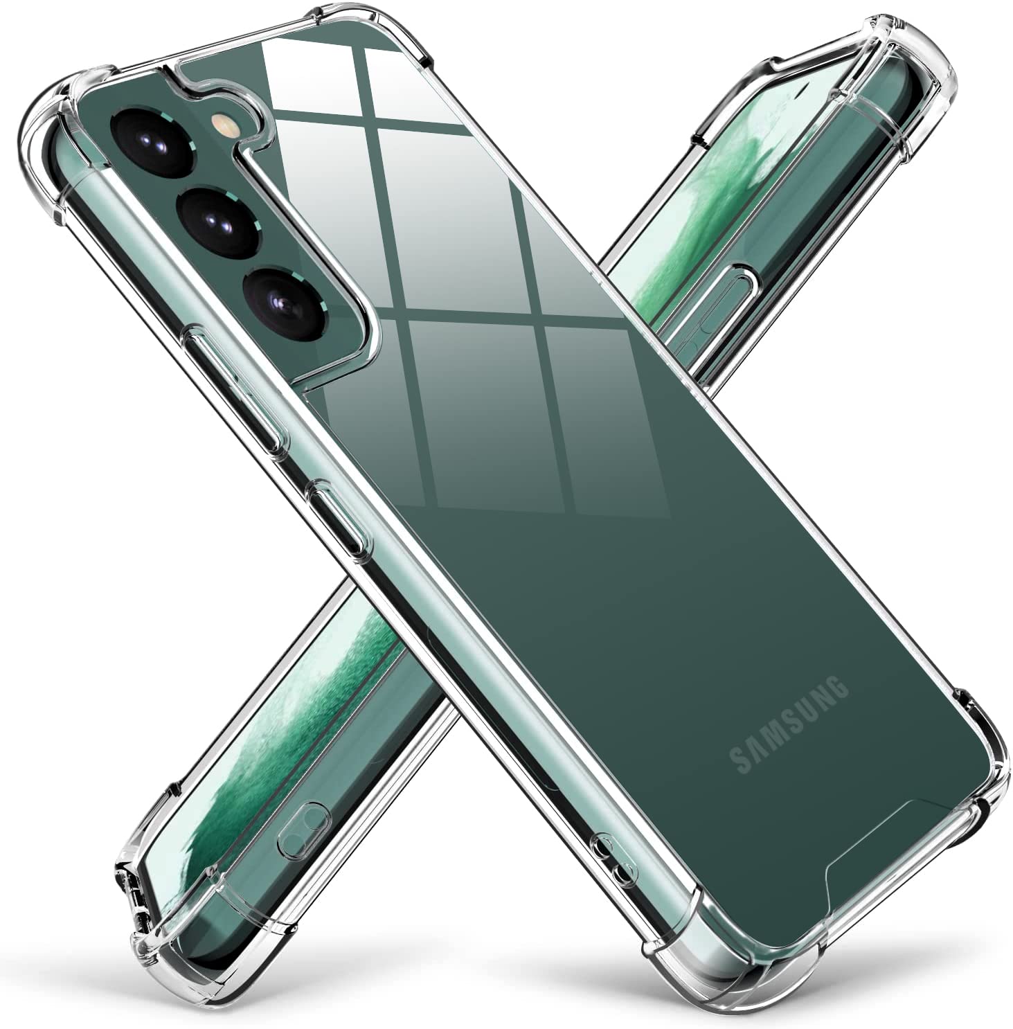 Kiomy Galaxy S22 Plus Case Crystal Clear Shockproof Bumper Protective Cover Hybrid Design [Hard Pc] Back + Flexible Tpu Frame En