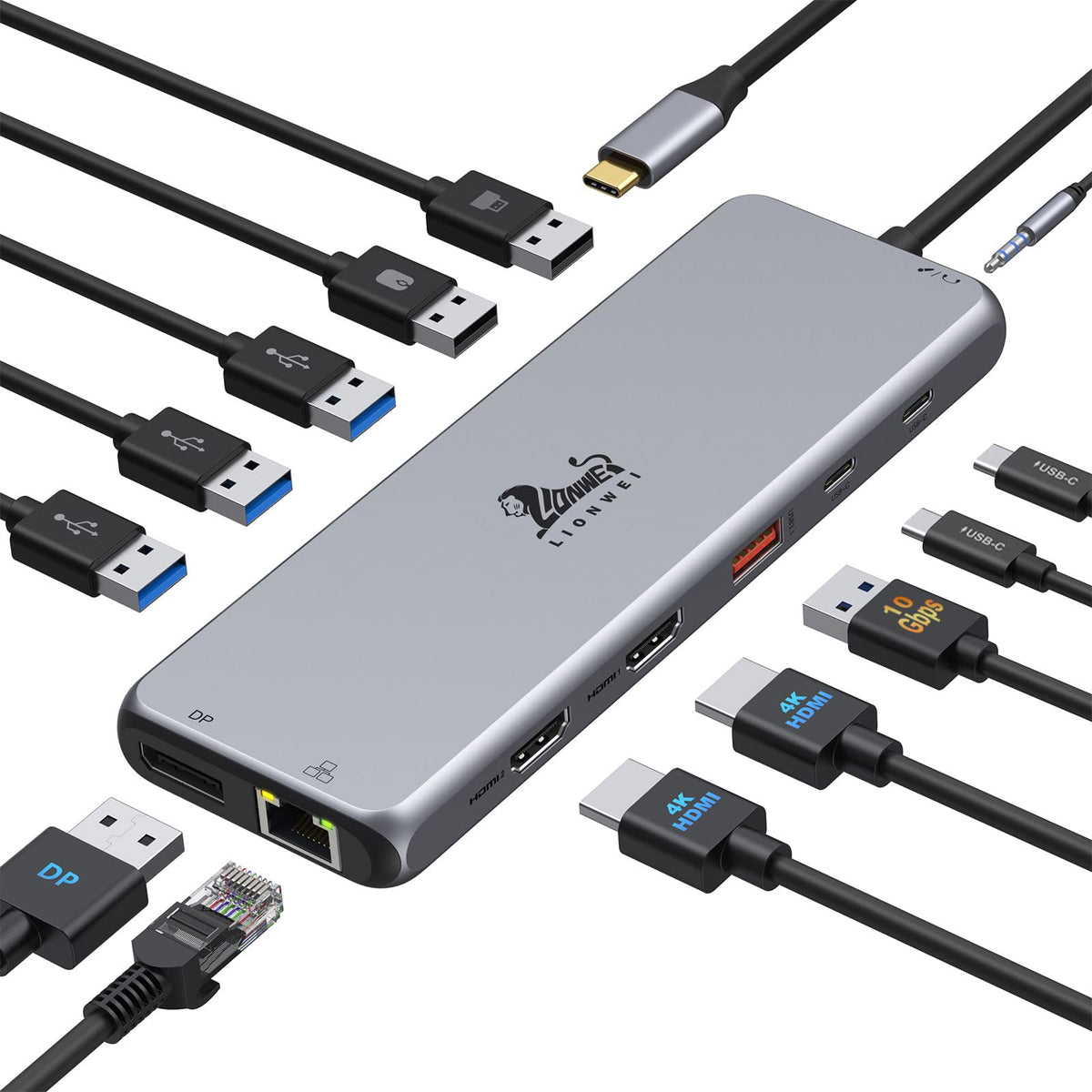 13 In 1 Usb C Docking Station   Dual Monitor, Triple Display, 8 Usb C/A Ports, Ethernet, Audio   For Macbook, Dell, Hp, Lenovo, Surface