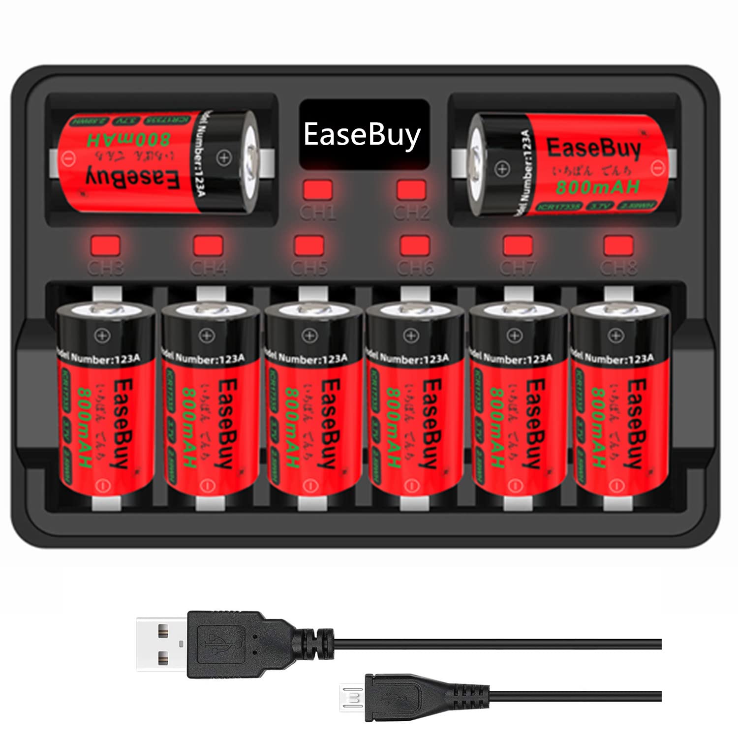 Cr123A Batteries Rechargeable, Easebuy 8 Pack 800Mah 123A Arlo Batteries Rechargeable And Cr123A Charger For Arlo Vms3130 Vmc303