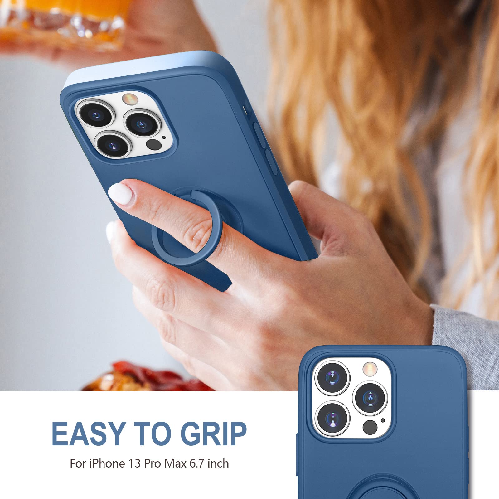 Hython For Iphone 13 Pro Max Case With Ring Stand [360 Rotatable Ring Holder Magnetic Kickstand] [Soft Microfiber Lining] Shockp