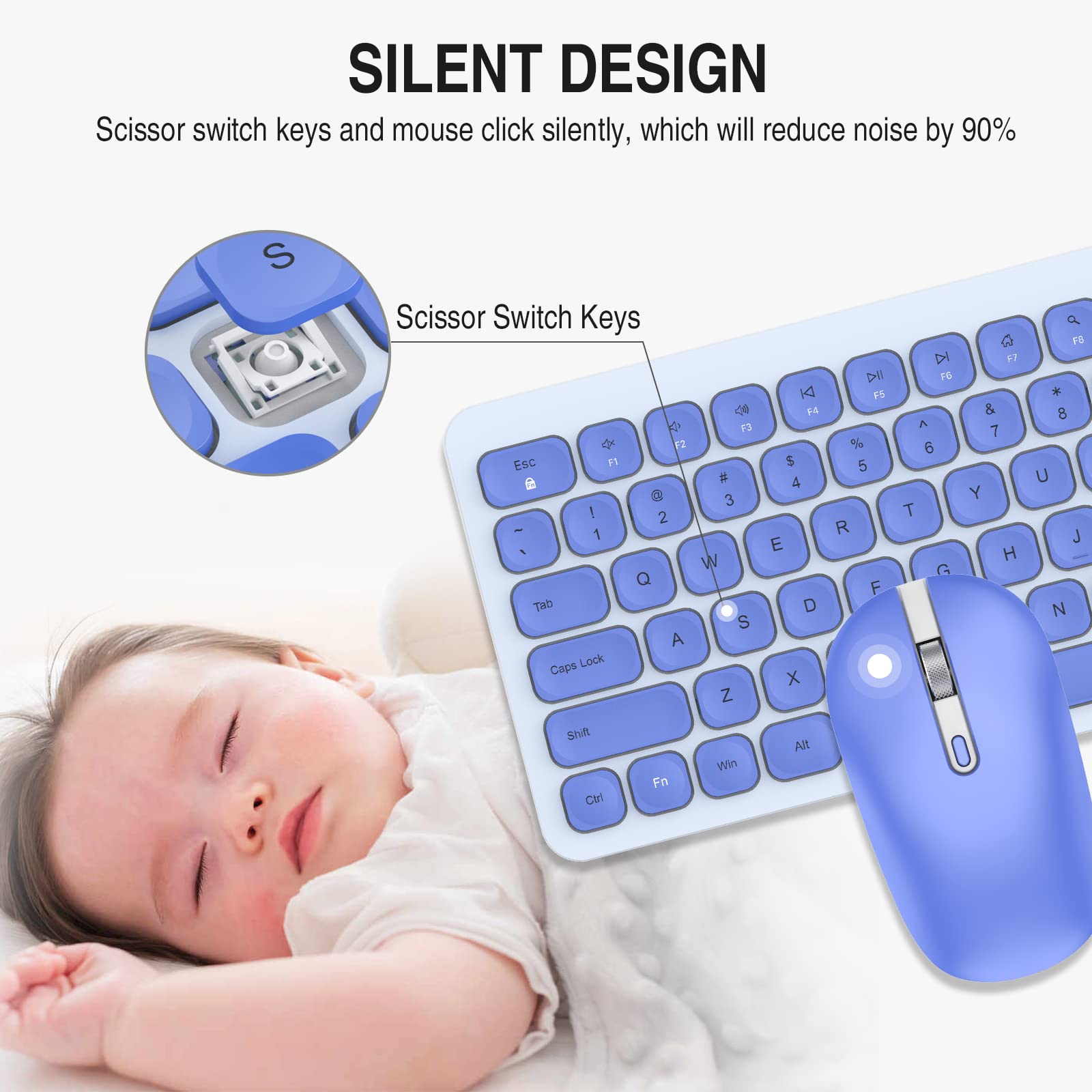 Cimetech Wireless Keyboard Mouse Combo, Compact Full Size Wireless Keyboard And Mouse Set Less Noise Keys 2.4G Ultra Thin Sleek