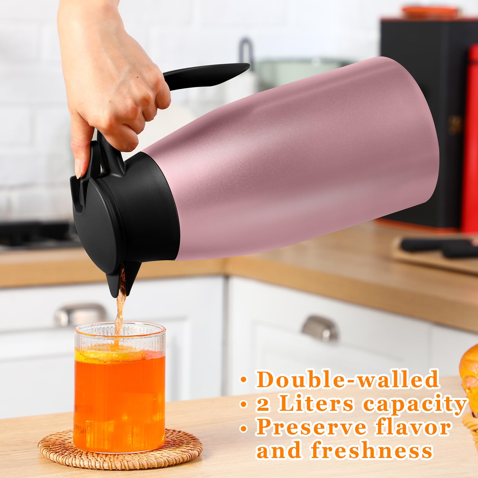 Norme 2 Pcs 68 oz Stainless Steel Thermal Coffee Carafe - Insulated Hot Liquid Dispenser, Pink & Blue, Model Norme-FTG21