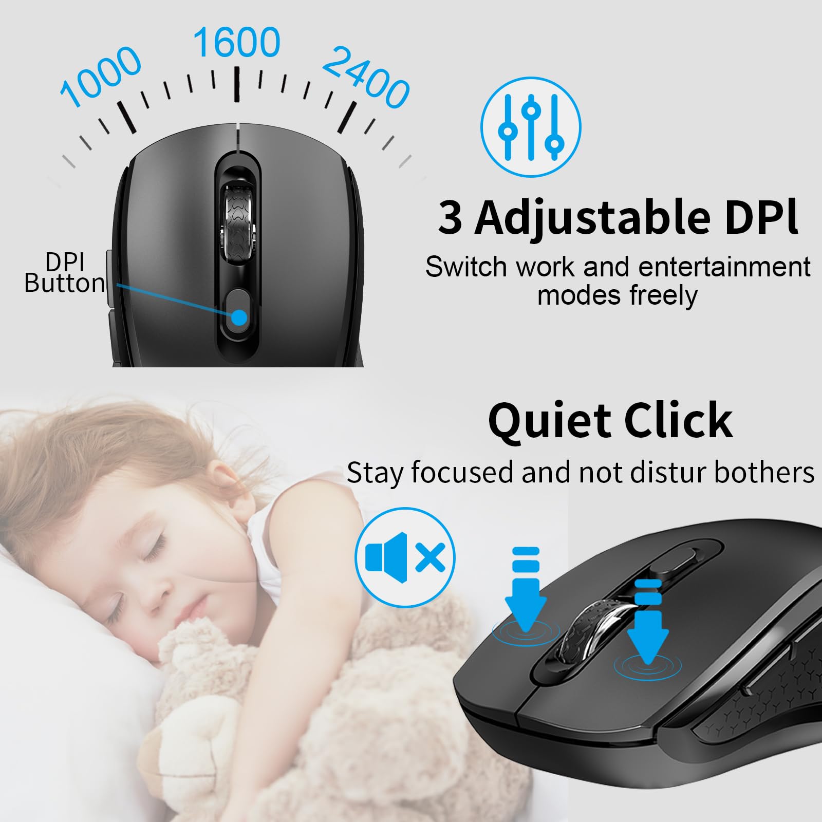 Wireless Keyboard Mouse Combo,Acozykitten 2.4G Usb Full Size Wireless Computer Keyboard And Adjustable Mouse, Scissor Switch, Fn