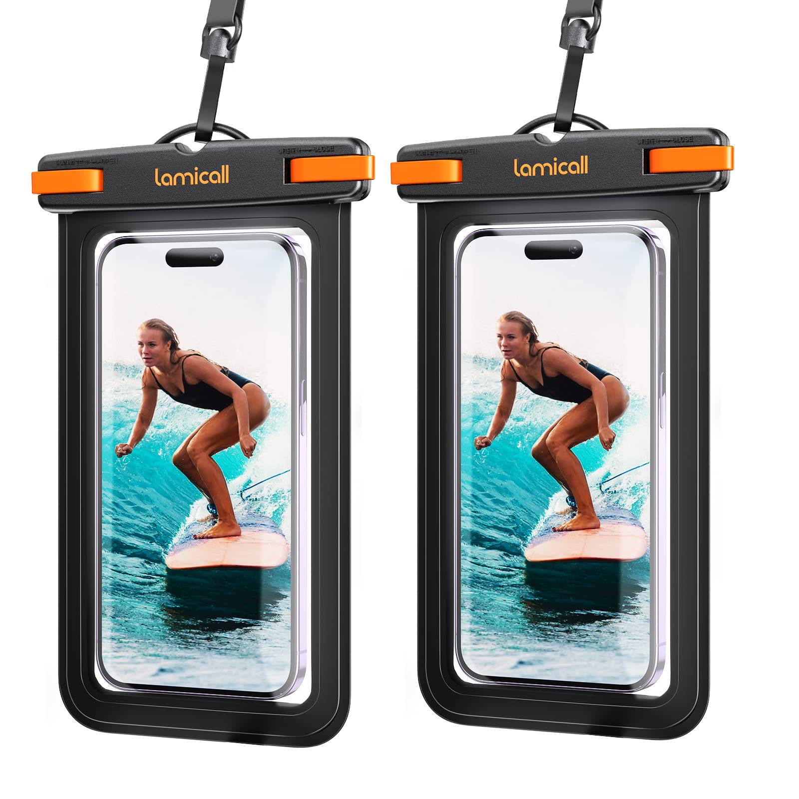 Lamicall [2 Pack] Waterproof Phone Pouch Case [Easy Lock & Heavy Duty] Ipx8 Water Proof Cell Phone Dry Bag For Iphone 16 15 14 1