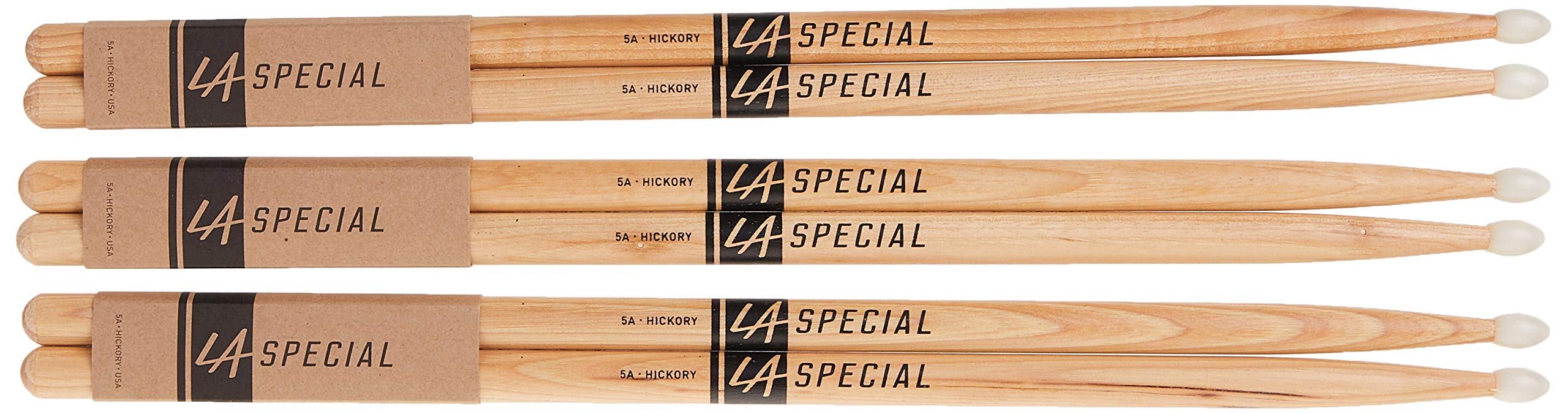 Promark La Specials   5A Drumsticks   Drum Sticks Set For Acoustic Drums Or Electronic Drums   Oval Nylon Tip   Hickory Drum Sticks   Consistent Weight And Pitch   Made In The Usa   3 Pairs
