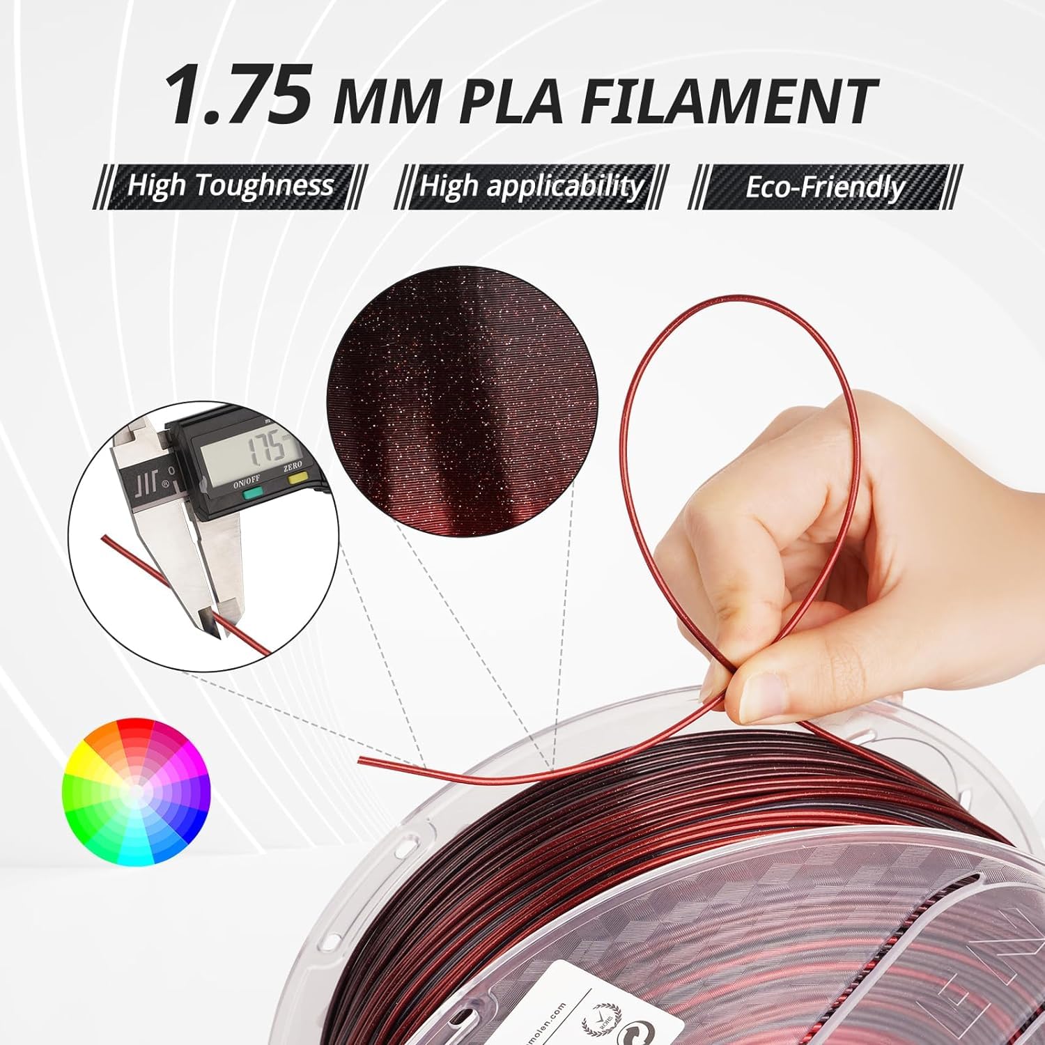 Amolen Pla 3D Printer Filament, Silk Shiny Black Red Pla Filament 1.75Mm, Color Change 3D Printing Filament For Most Fdm 3D Prin