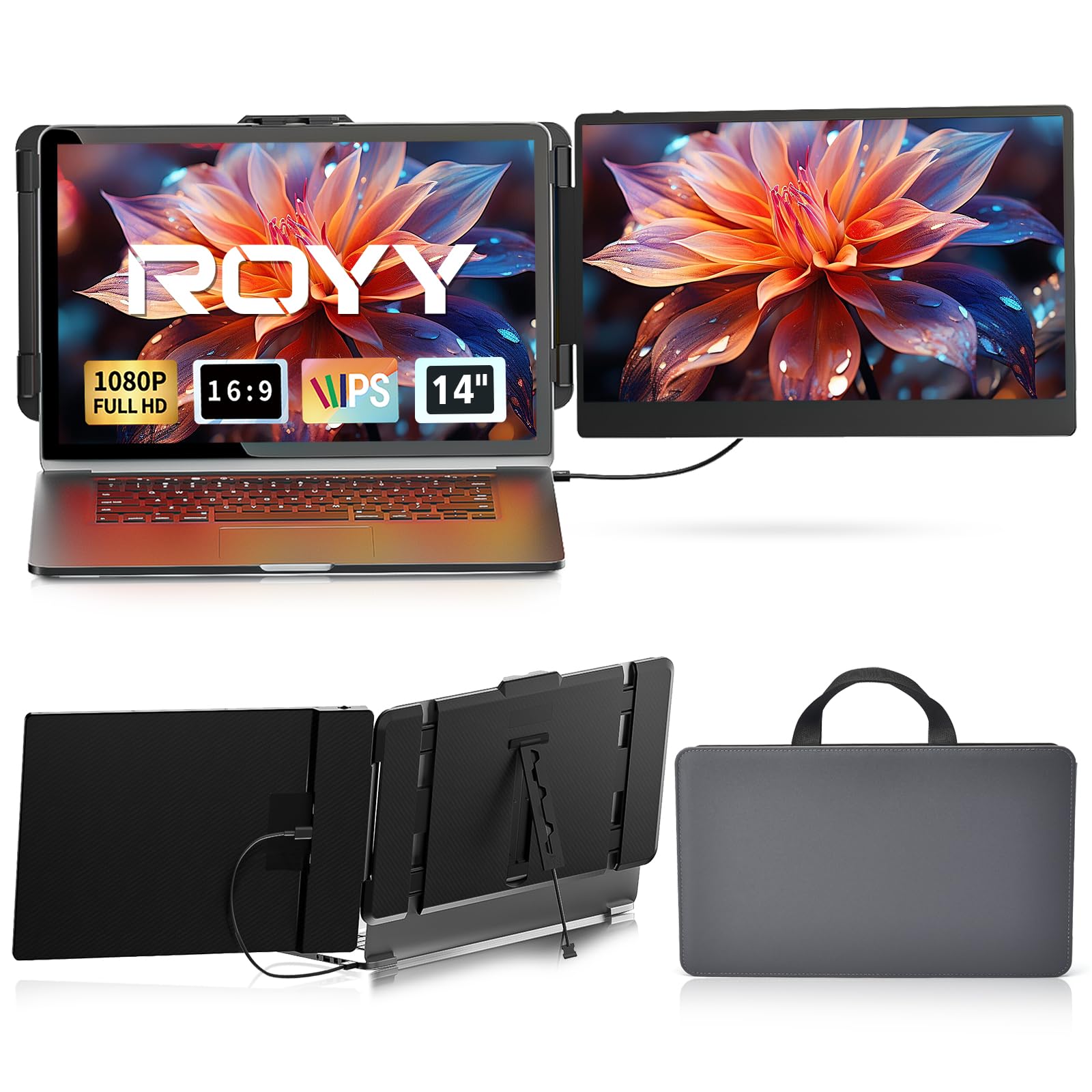 Laptop Screen Extender Dual Monitor   14'' Portable Monitor Ips Fhd 1080P Attachment Screen Extended Extra Screen Usb C/Hdmi Por