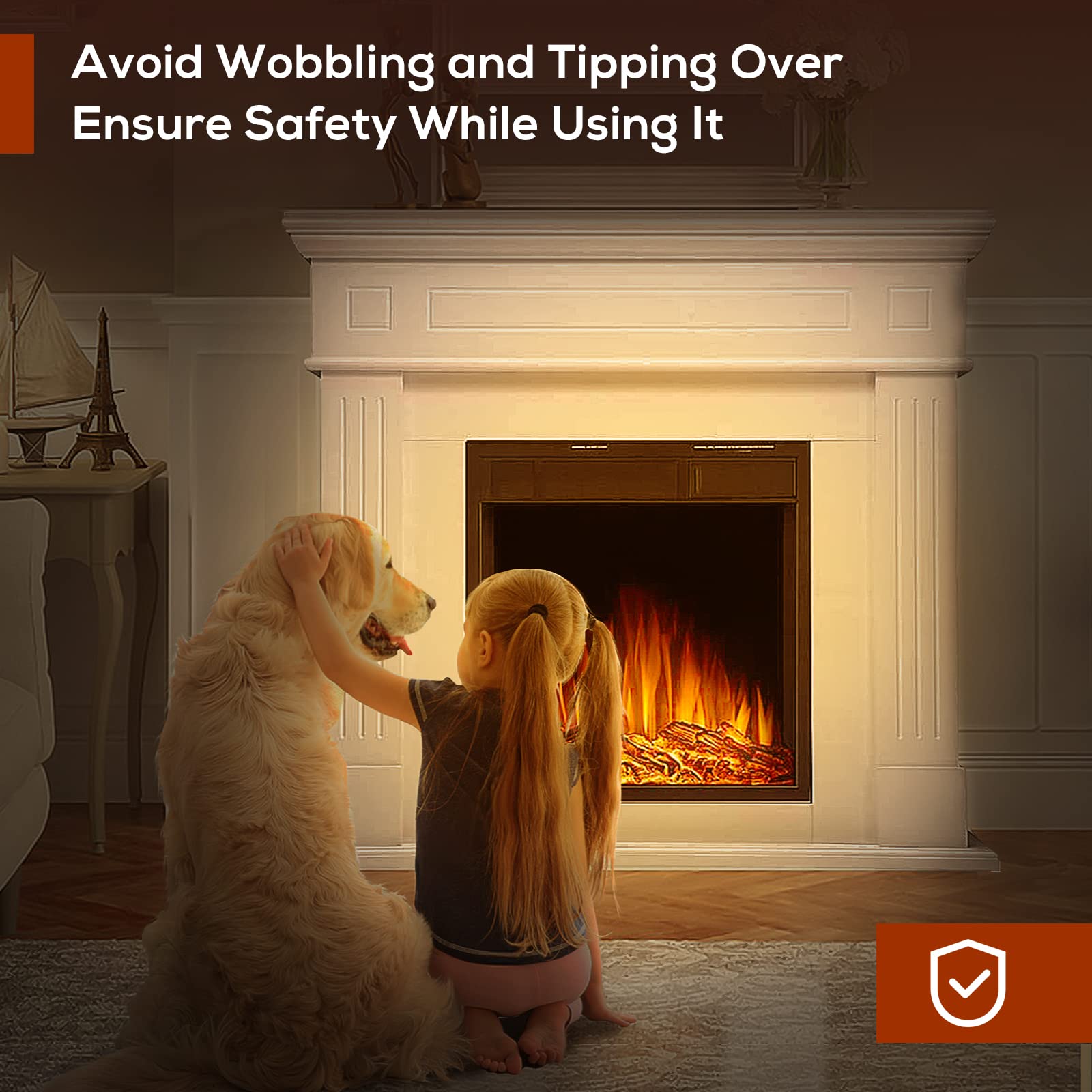 R.W.Flame 43    Electric Fireplace Mantel Wooden Surround Firebox, Tv Stand With Freestanding Electric Fireplace, Remote Control