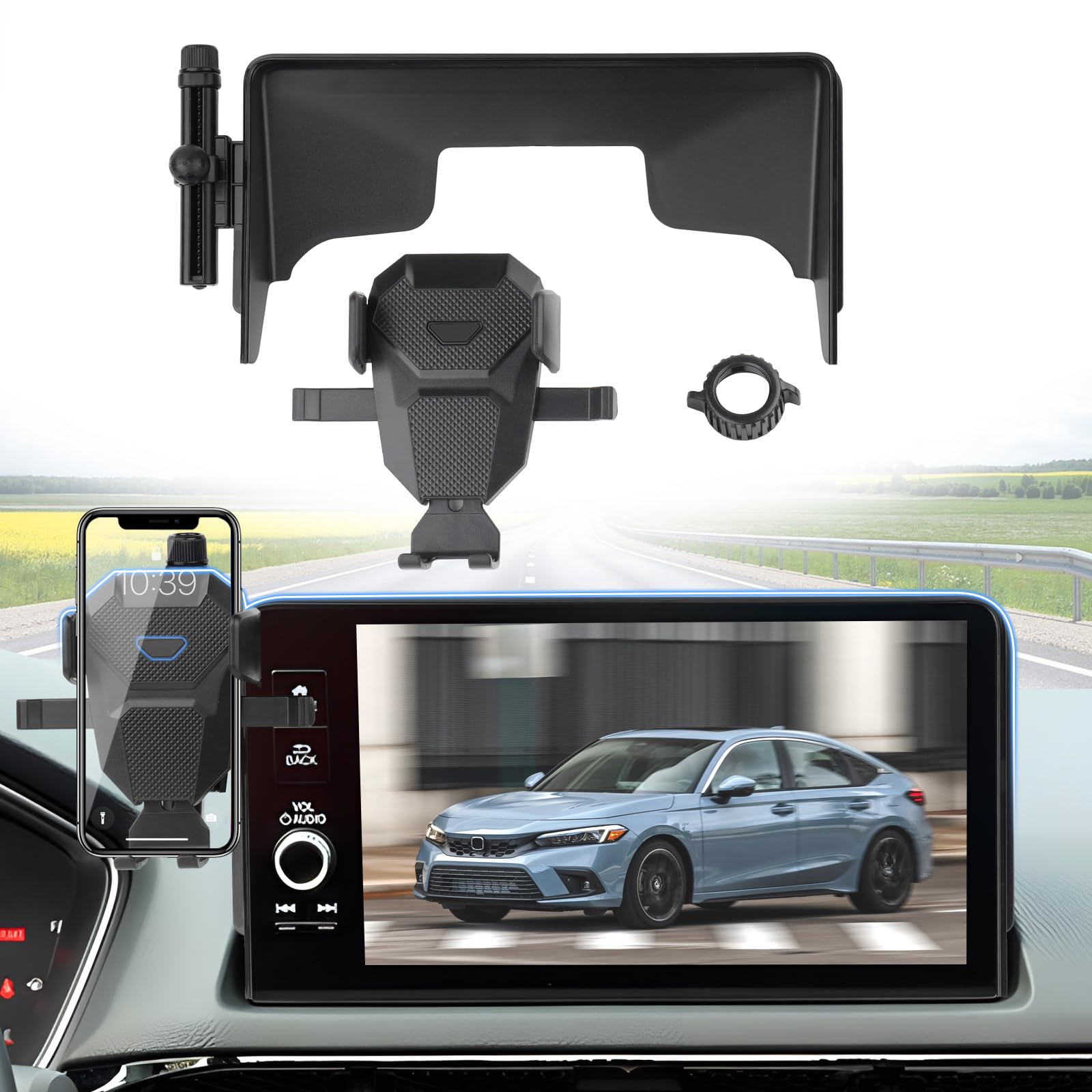 Sunsdrew Car Phone Holder For Honda Civic 2022-2025 Accessories,Adjustable Gps Civic Phone Mount For 9-Inch Screen,Hands-Free Ul