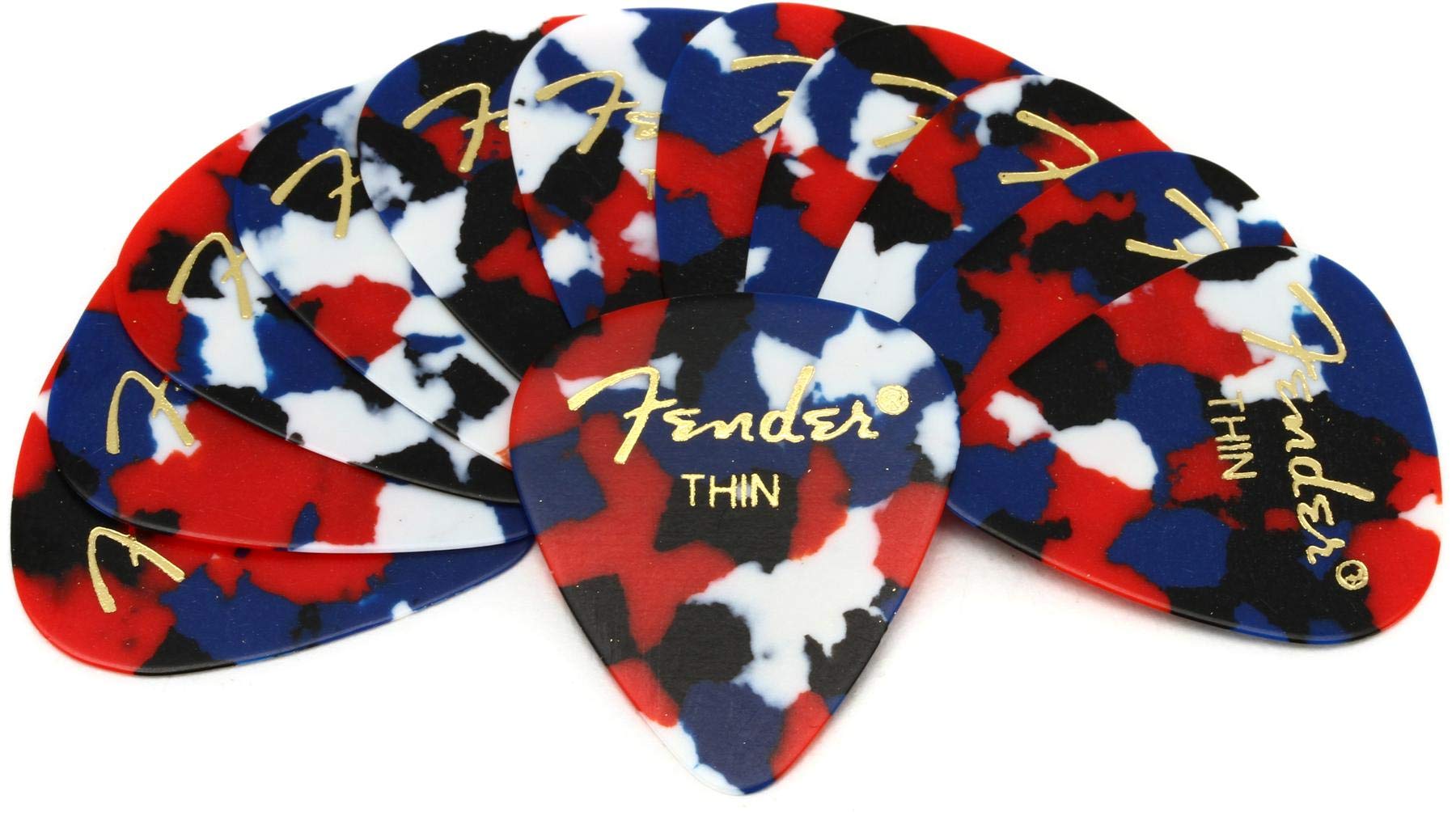 Fender Classic Celluloid Guitar Picks 351 Shape, Guitar Accessories, Confetti, Thin, 12 Pack