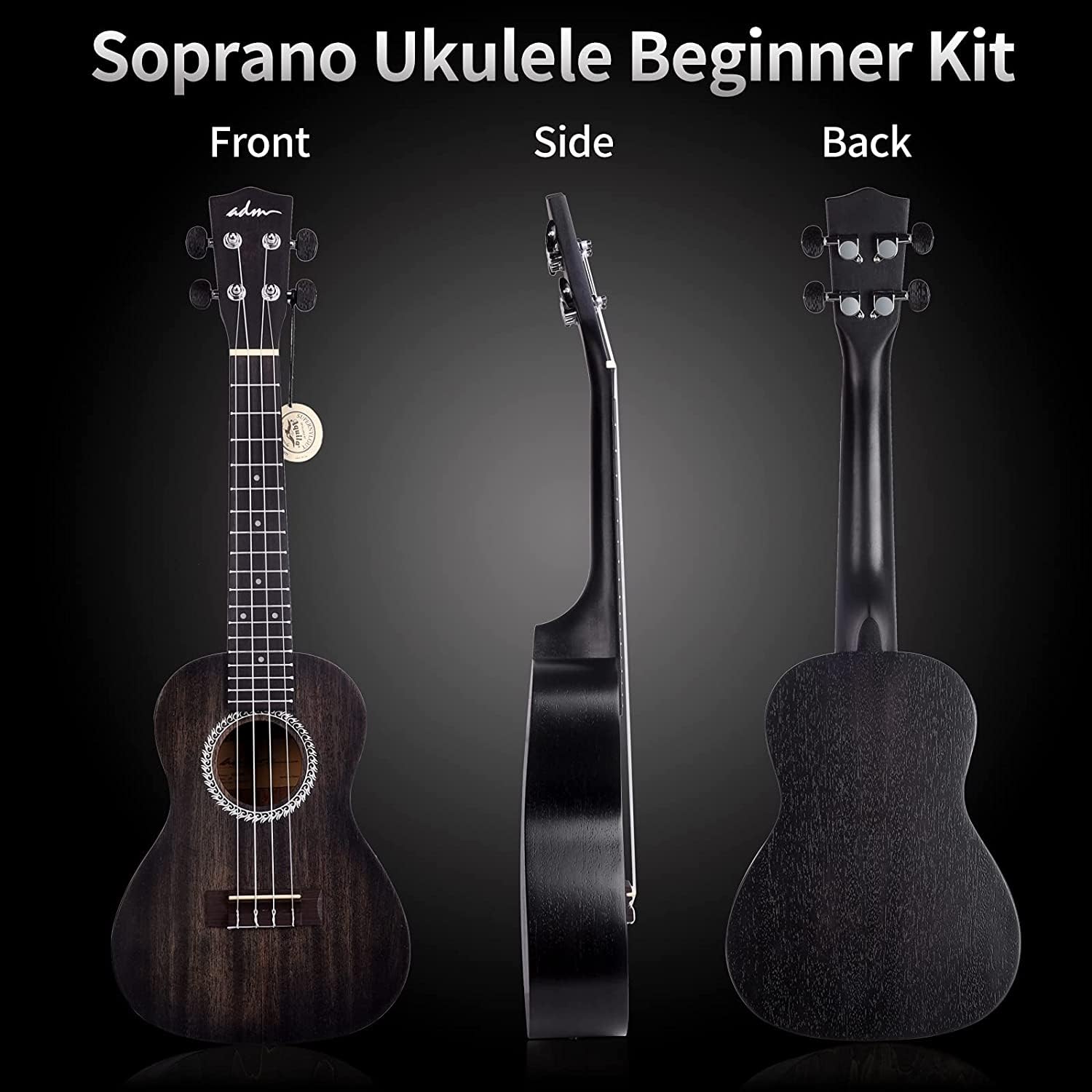 Adm Concert Ukulele Beginner Kit Mahogany Hawaiian Wood 23 Inch Ukelele Bundle Ukalalee Set With Uke Free Starter Lessons For Ki