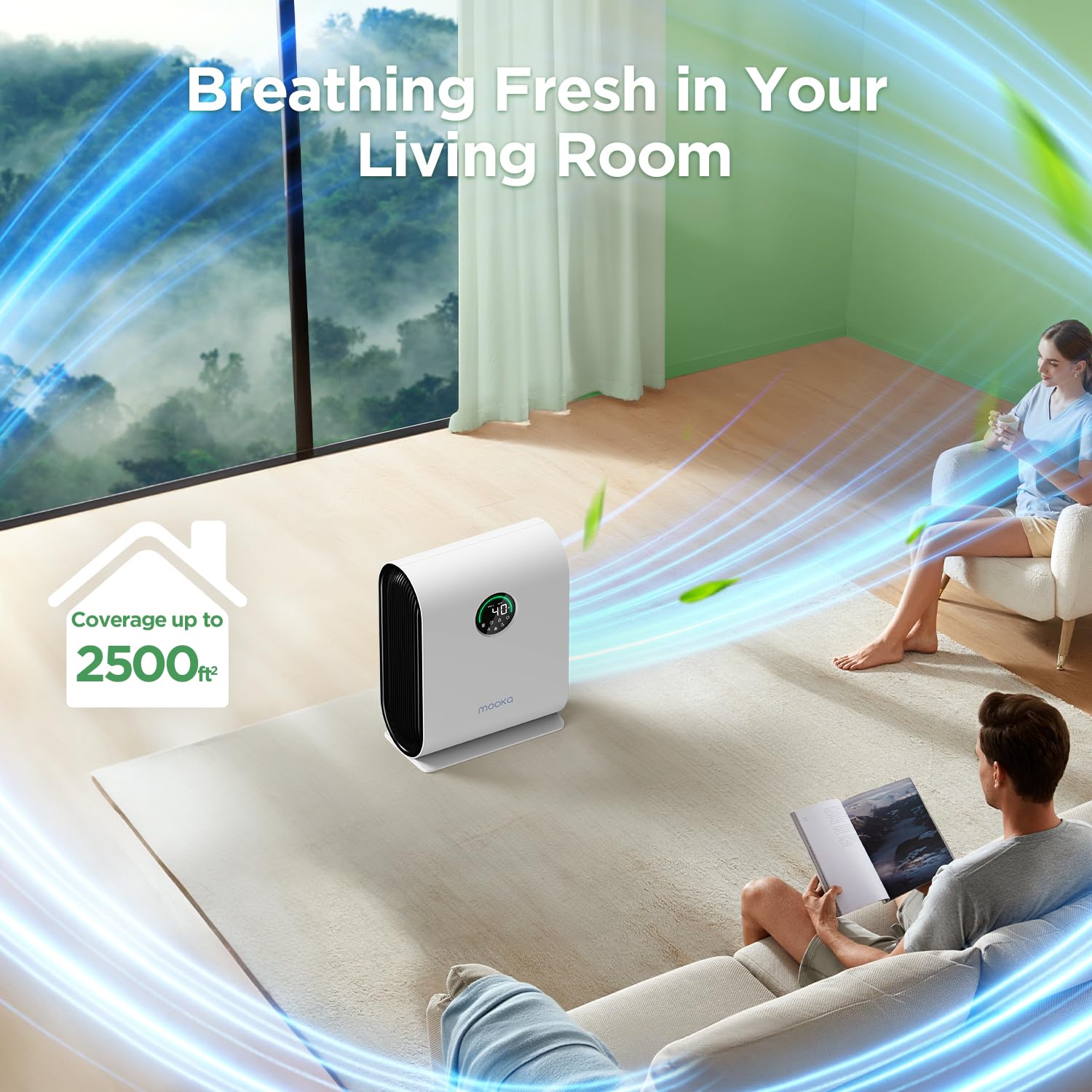 Air Purifiers For Home Large Room Up To 2500 Ft With Pm 2.5 Display Air Quality Sensors, Mooka H13 Hepa Air Purifier With Auto M