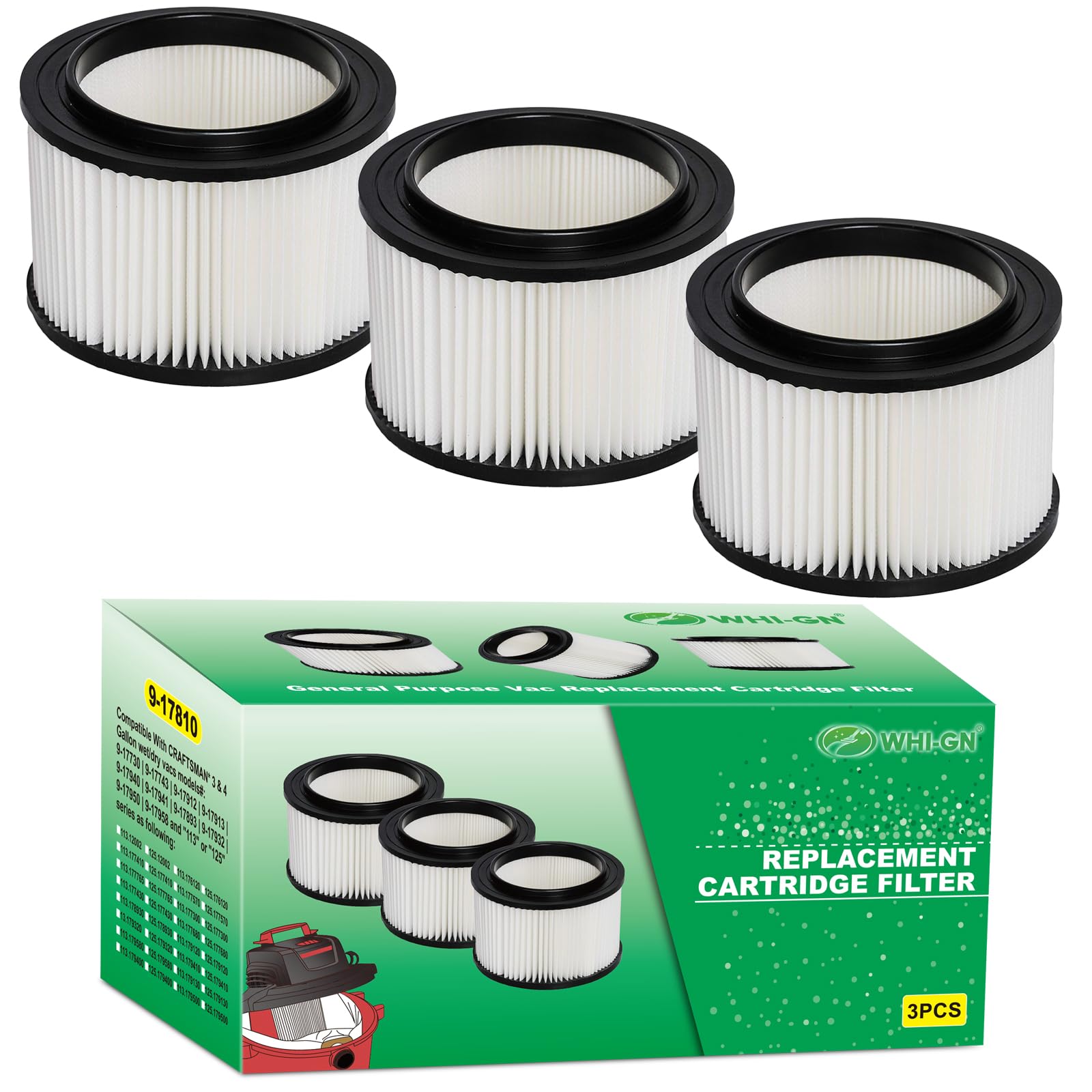 3 Pack 17810 Filter Replacement For Craftsman Shop Vac Filter 9 17810 For 3 To 4 Gallon General Purpose Vacuums