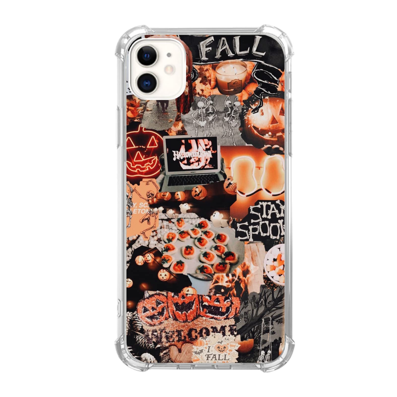 Aesthetic Halloween Collage Case For Iphone 12/Iphone 12 Pro, Orange Halloween Cookies Pumpkin Skeleton Collage For Girls Boys M
