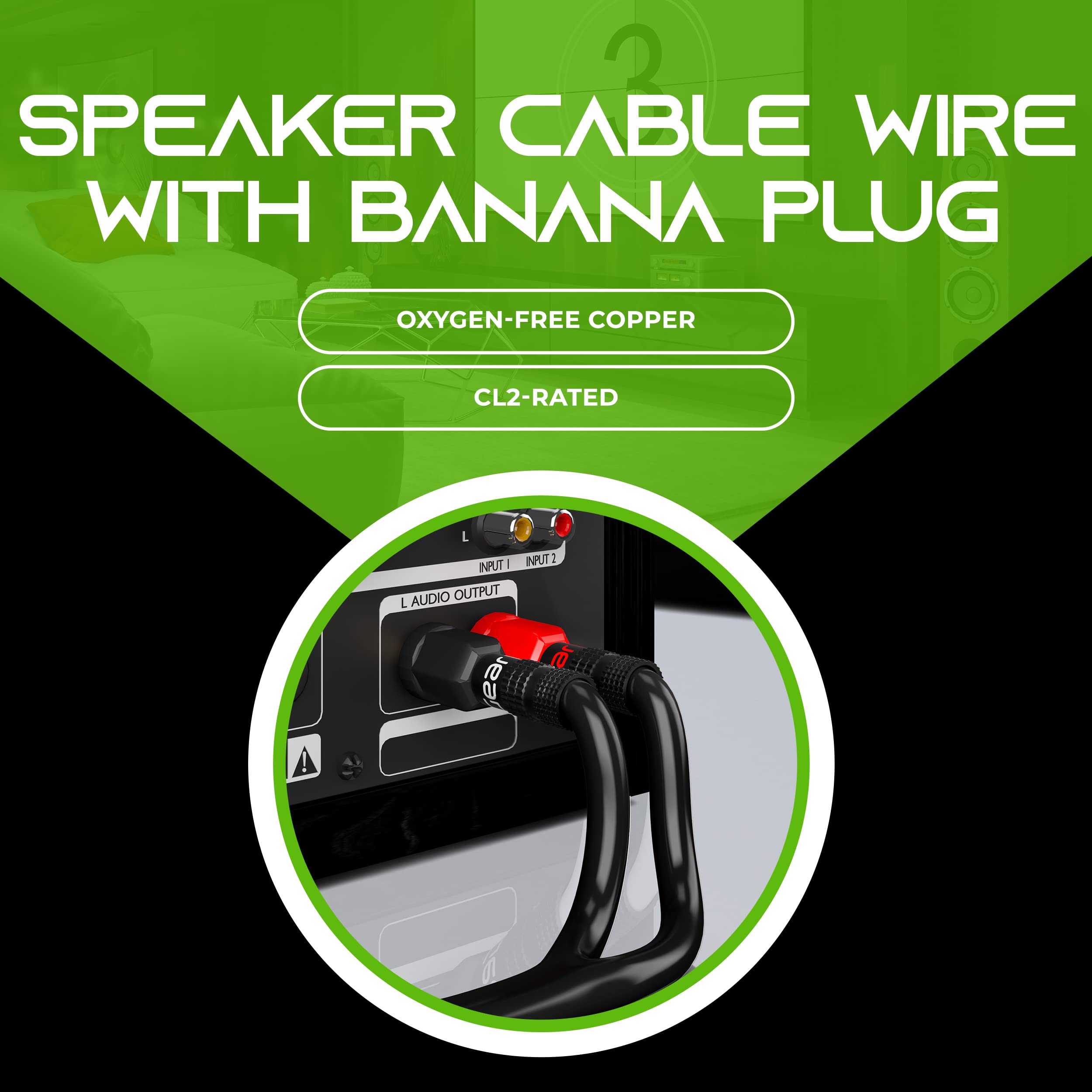 Gearit 10Awg Speaker Cable Wire With Gold Plated Banana Tip Plugs (25 Feet) In Wall Cl2 Rated, Heavy Duty Braided, 99.9% Oxygen