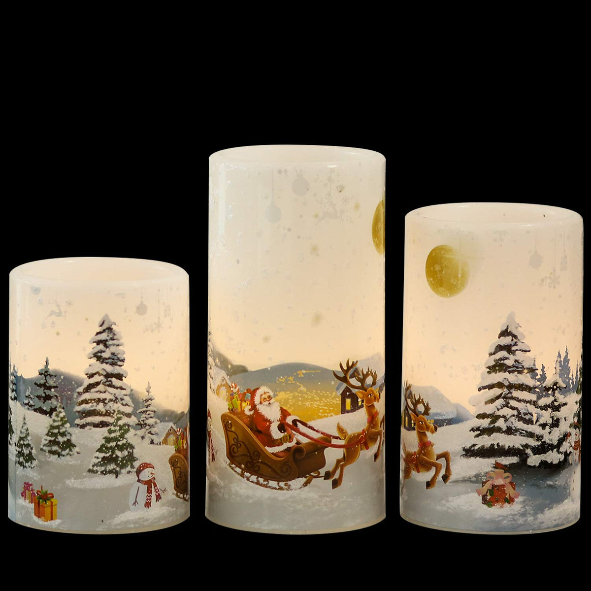 Genswin Christmas Santa Clause Flameless Candles Flickering Battery Operated With Timer, Real Wax Led Pillar Candles Warm Light,