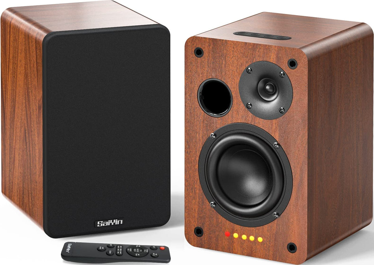 Saiyin Bluetooth Bookshelf Speakers, 40W X 2 Powered Tv Speakers With 4 Inch Woofer, Turntable Speakers With Optical/Aux Input/S