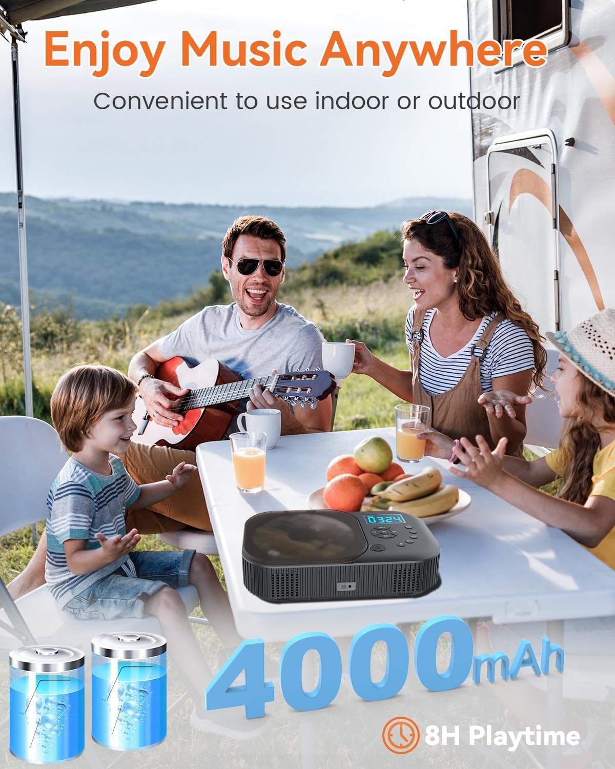 Cd Player Portable,Monodeal Dual Stereo Speakers Portable Cd Player With Bluetooth Speakers, 4000Mah Rechargeable Cd Player Bluetooth For Car/Home With Remote Control,Support Usb/Aux,Headphone Jack