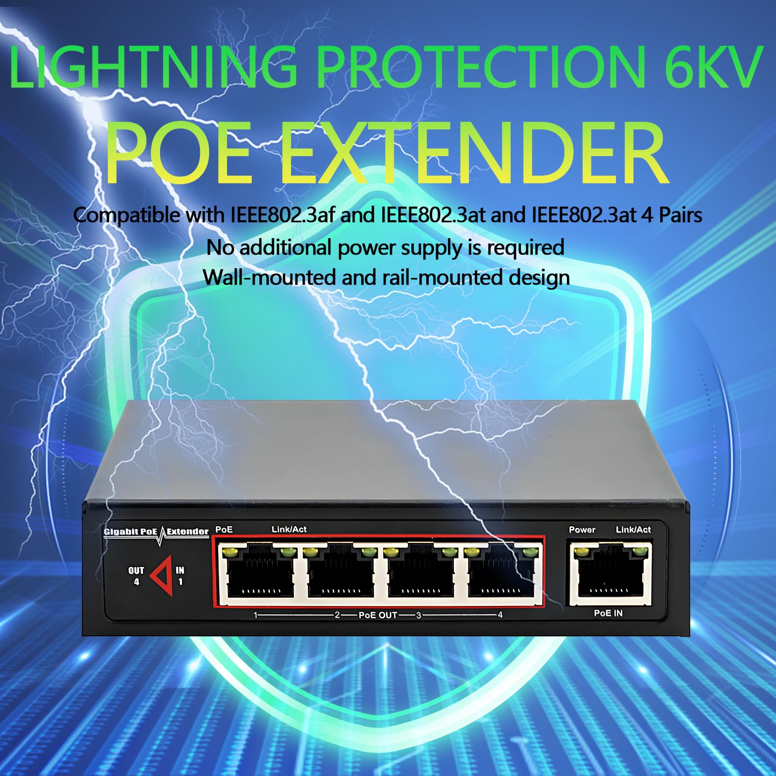 Poe Extender With Gigabit Speeds & Passthrough Switch, 48V 60W Poe+, 1 Poe++ In And 4 Poe Out, Ieee802.3Af/At/Bt, 6Kv Surge Prot