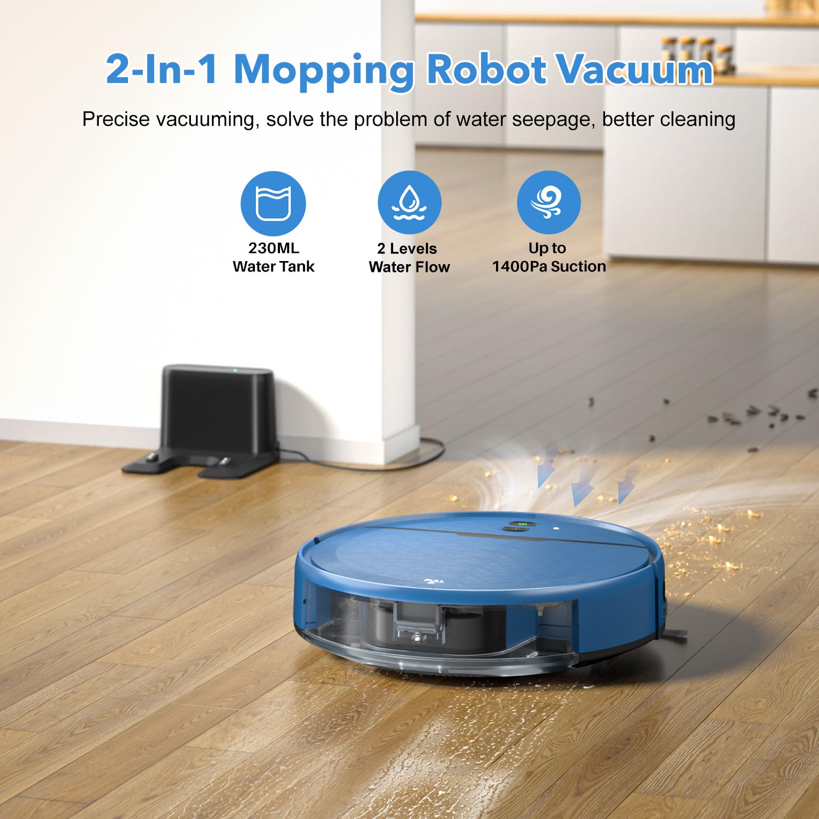 Robot Vacuum And Mop Combo, 2 In 1 Mopping Robot Vacuum Cleaner Compatible With Wifi/App, Robotic Vacuum Up To 2300Pa Suction, S