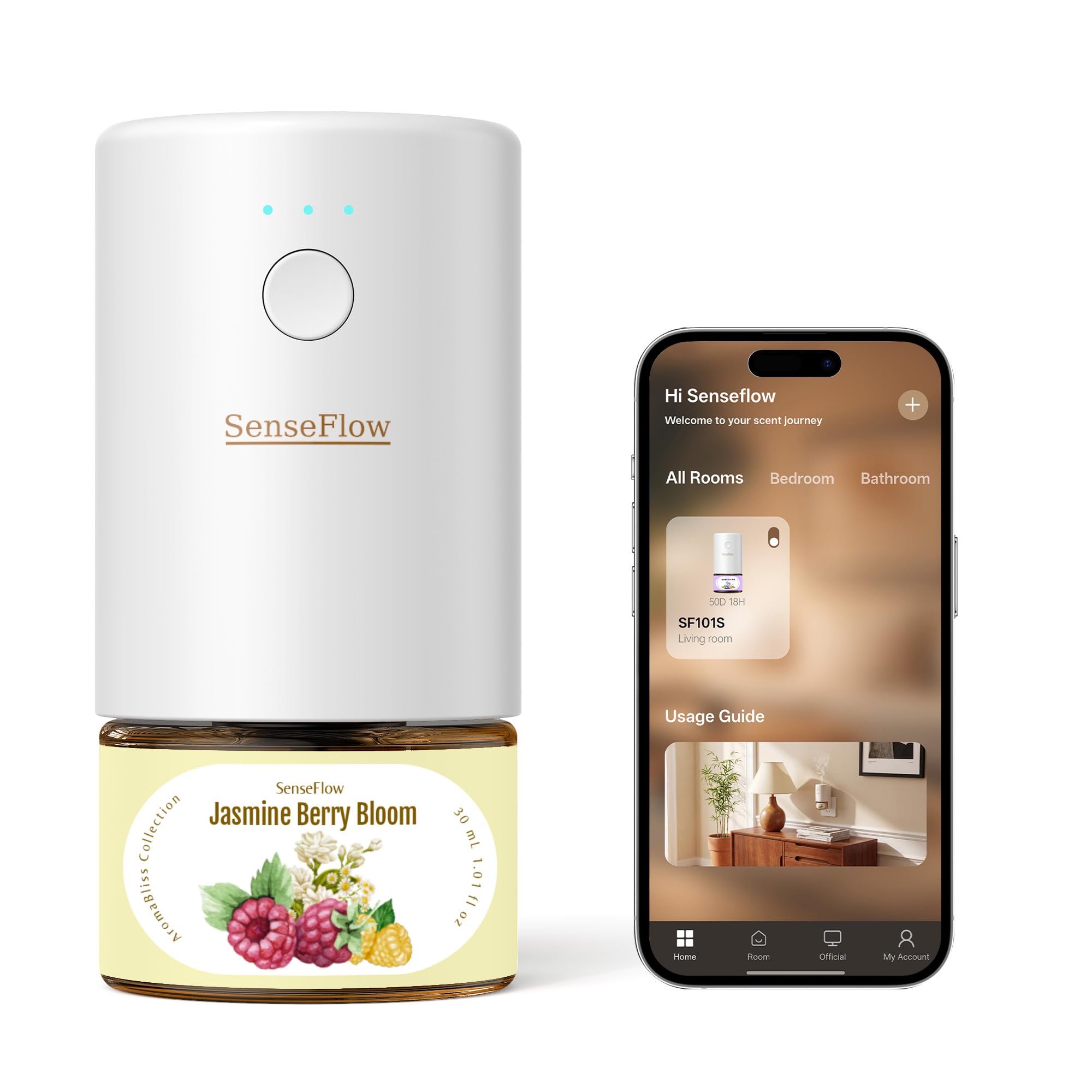 SenseFlow Essential Oil Diffuser for Home, Smart Waterless Aromatherapy Diffuser SF101S Pro, Plug in Room Scent with Timer & 120