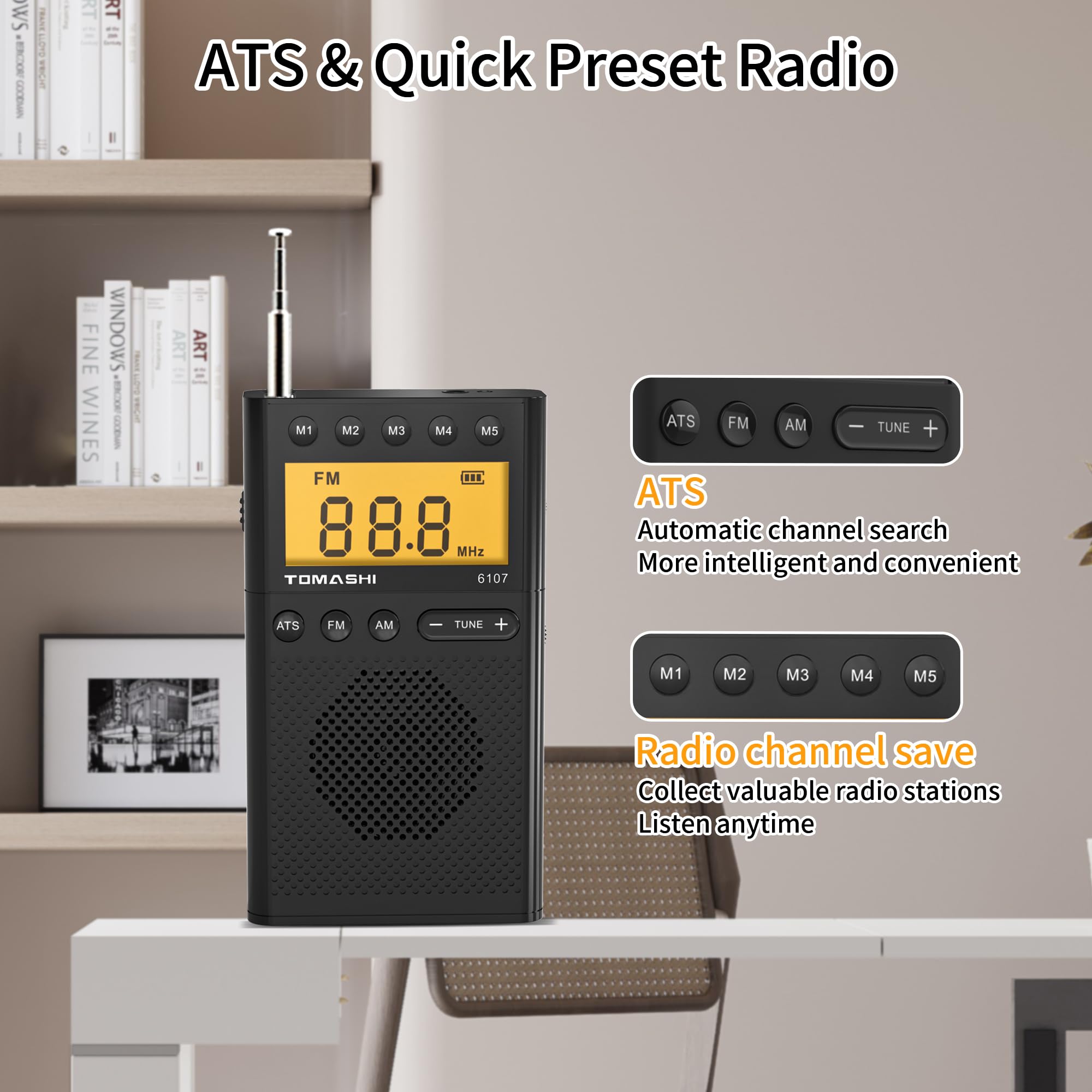 Tomashi Portable Radio Am Fm, Battery Powered Radio With Loud Speaker, Headphone Jack, Small Radio With Long Range Reception, La