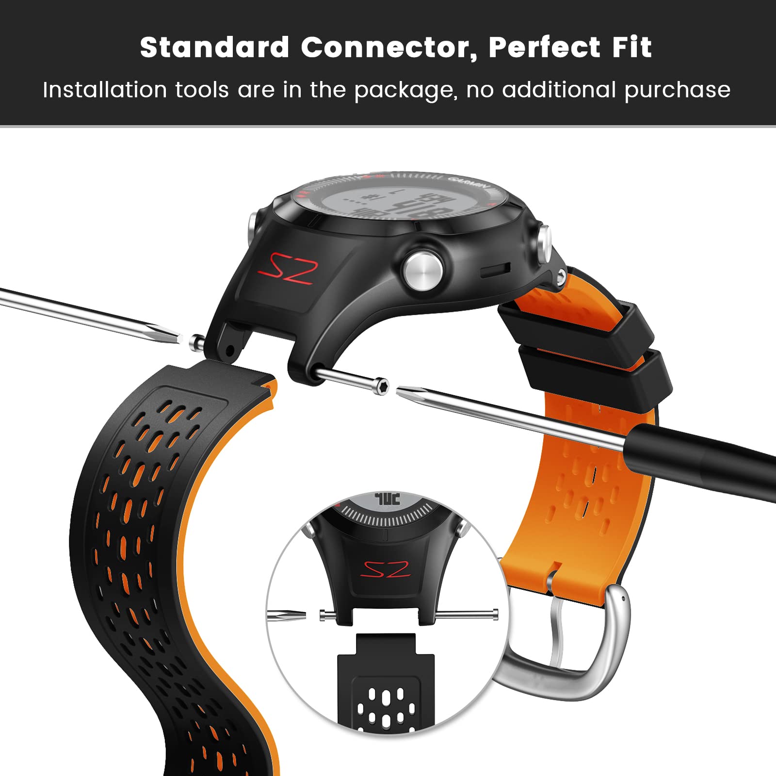 Cuzow Two In One Color Band For Garmin Approach S2/S4, Silicone Starp Replacement Watch Band For Garmin Approach S2/S4 Watch, Or