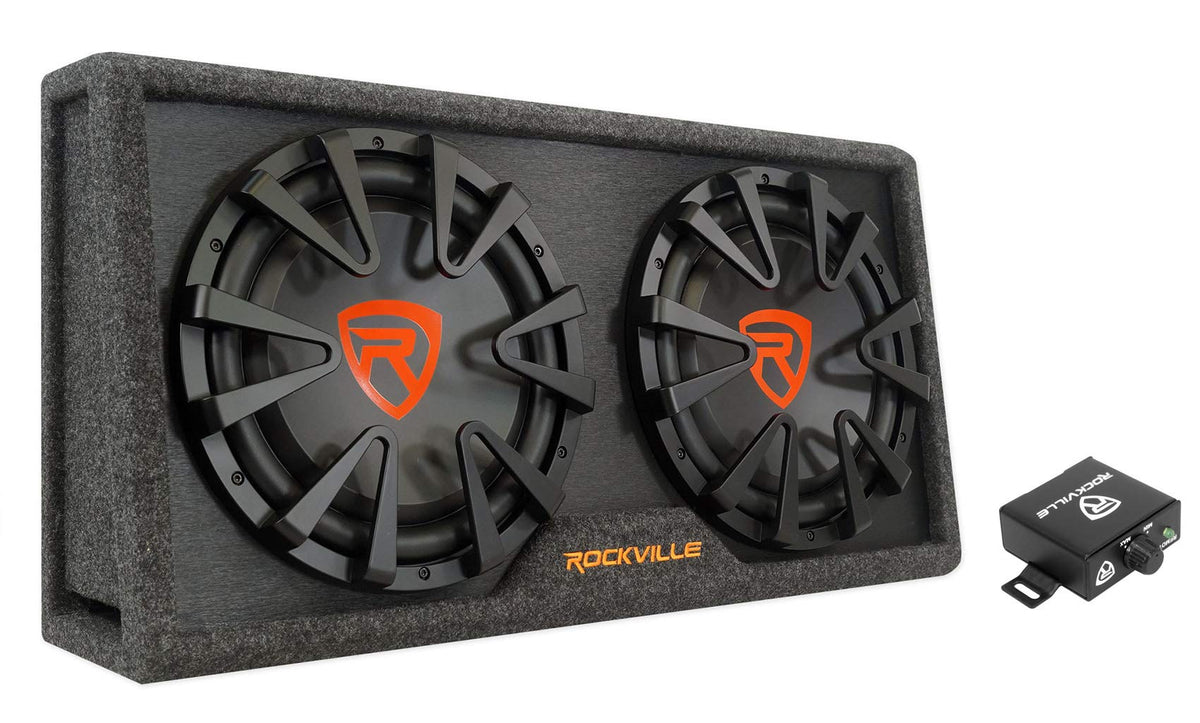 Rockville Rg212Ca Dual 12 Inches Slim Vented Powered Car Subwoofer Enclosure 2000 Watt