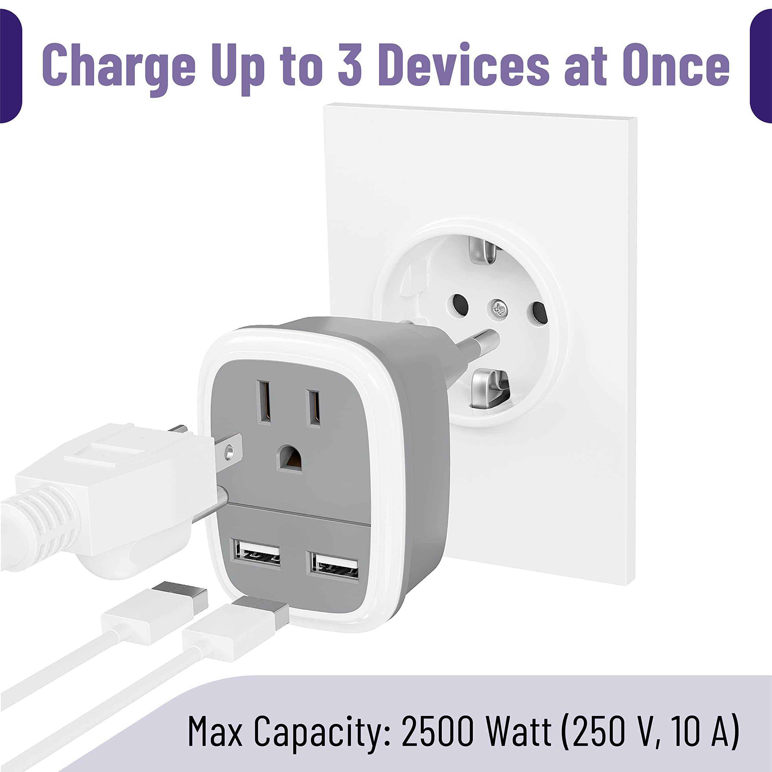 Bates  European Travel Plug Adapter, Adapter With Usb, European Plug Adapter, Us To Europe Plug Adapter, Converters And Adapters