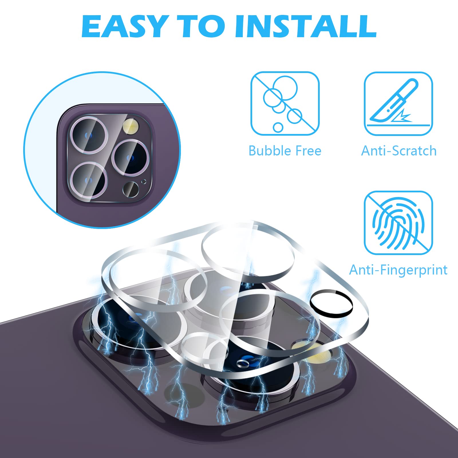 Imluckies [3 Pack] Camera Lens Protector For Iphone 14 Pro 6.1'' / Iphone 14 Pro Max 6.7'', 9H Tempered Glass Film With Anti Fla