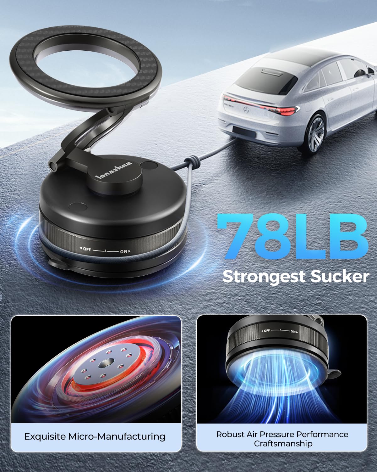 Vacuum Magnetic Phone Holder For Car, 2025 Supercharged Magnetic Car Phone Mount For Magsafe, 360 Rotating & Foldable Hands-Free