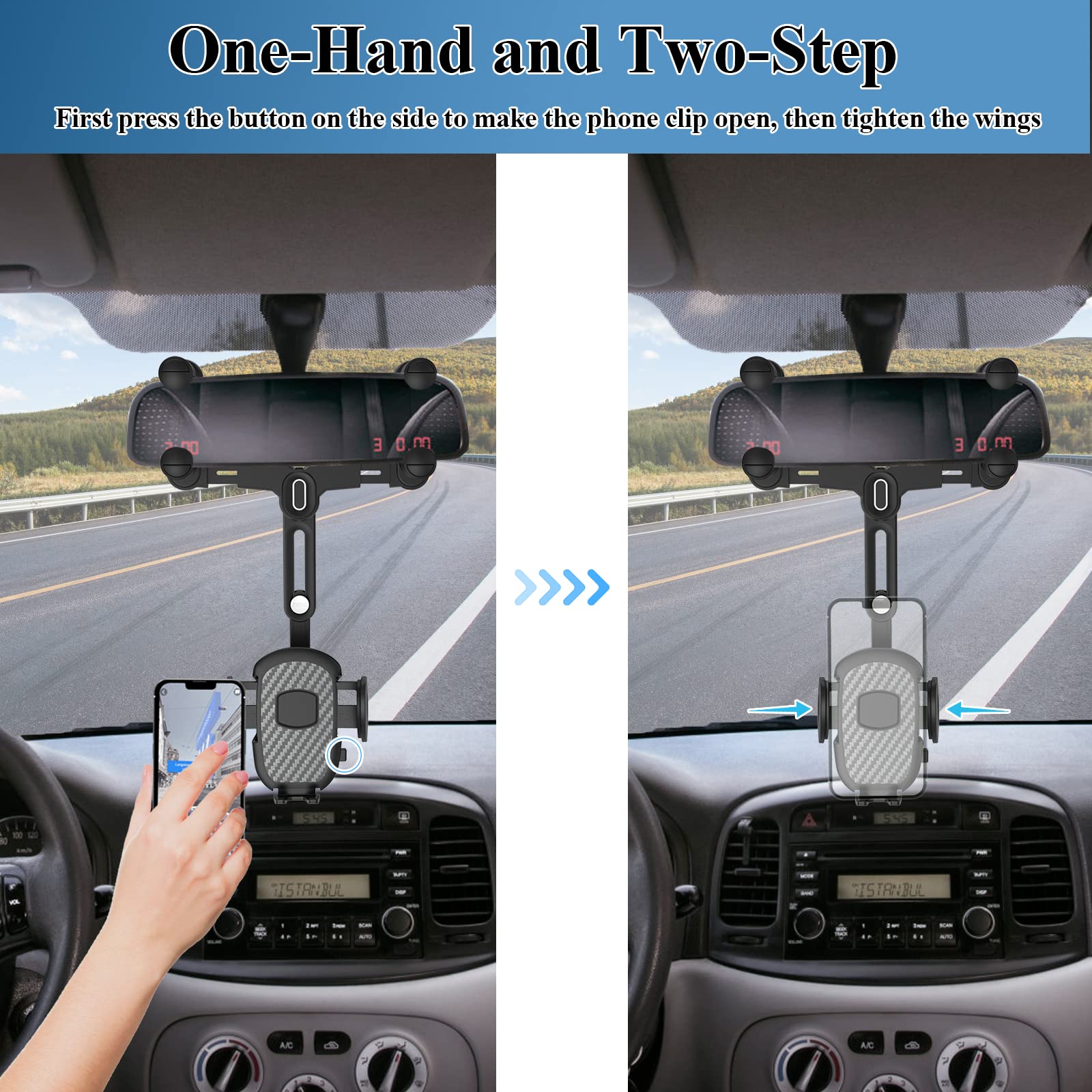 Jdhdl Phone Mount For Car, Rear View Mirror Phone Holder, Rotatable And Retractable Car Phone Holder Mount Rearview Mirror Phone