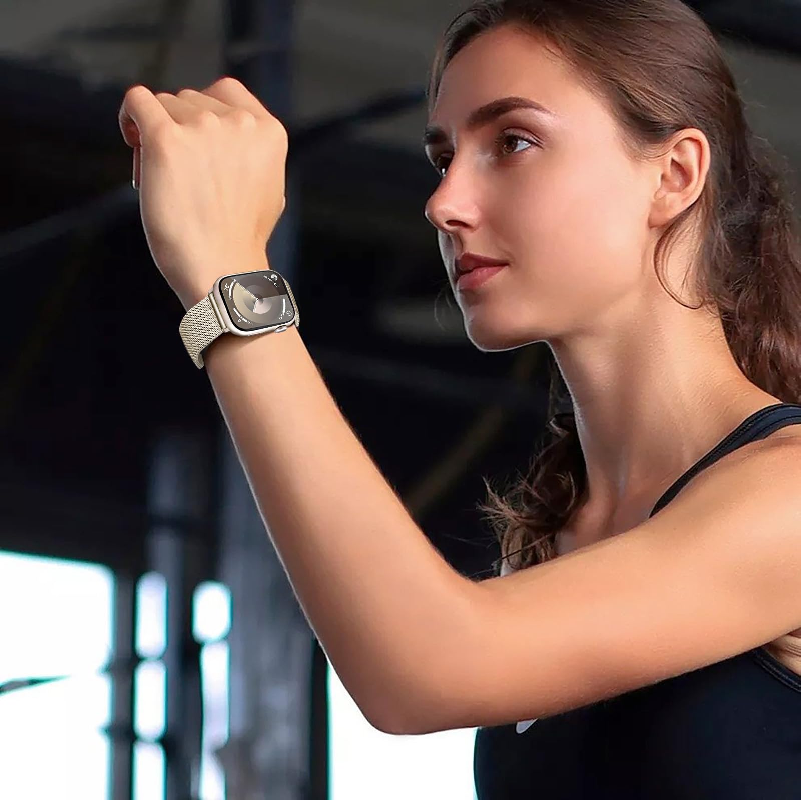 Trumirr Starlight Band For Apple Watch Series 8 7 45Mm Women, Mesh Woven Stainless Steel Watchband Feminine Strap Replacement Fo