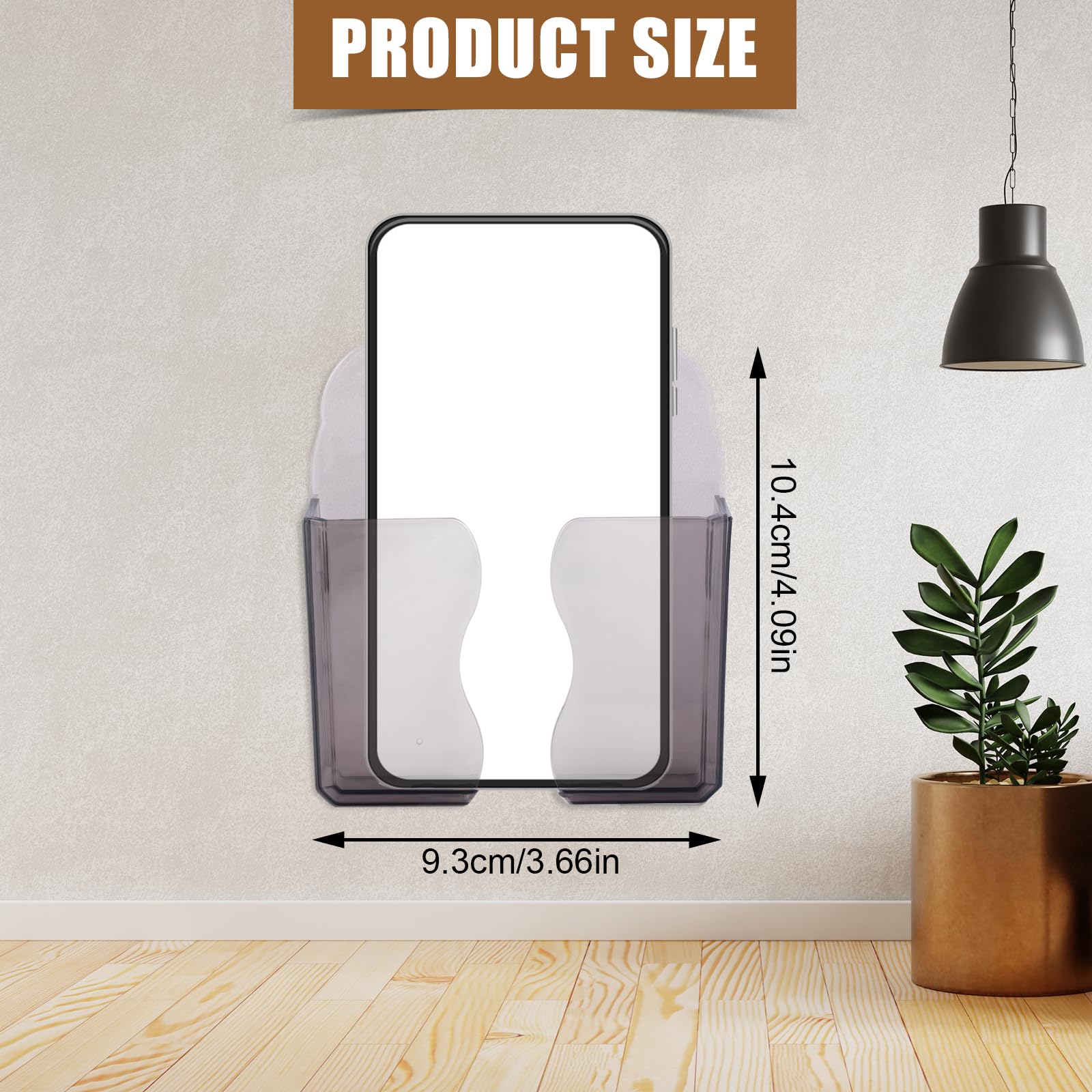 2Pcs Wall Mount Phone Holders, Clear Plastic Self Adhesive With Charging Hole Shelf Stand, Bedside Smartphone Stand Cradle, Cell