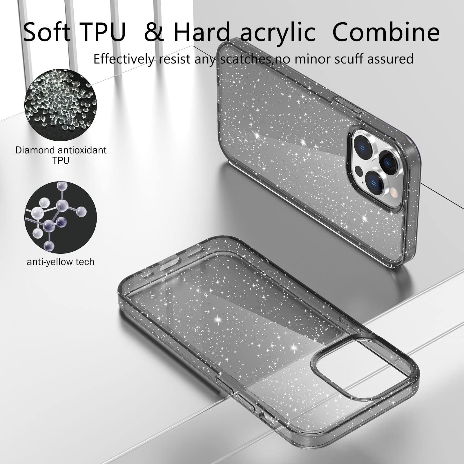 Jasmeas Design For Iphone 13 Pro Max Case Glitter, With [2 Pack] Screen Protector & [3 Pack] Camera Lens Protector Sparkle Pc Ha