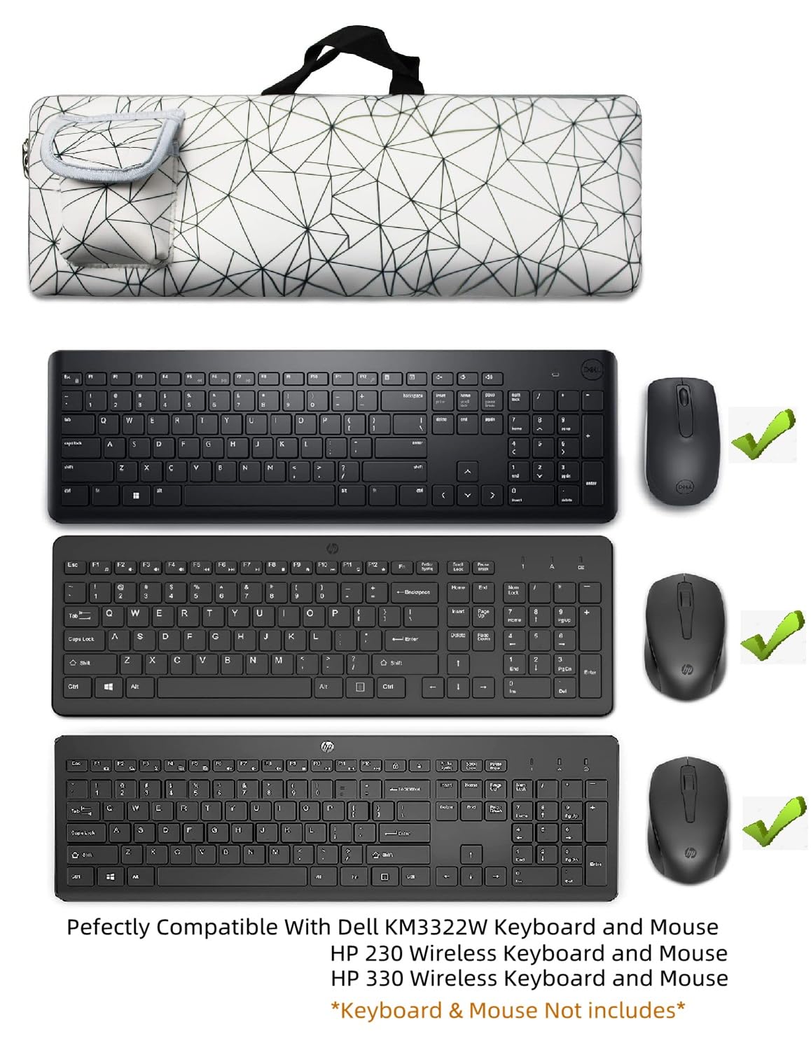 Af-Wan Wireless Keyboard Portable Case Storage Bag - Dustproof, Waterproof, Shockproof For Dell Km3322W/Hp 230/Hp 330 Wireless K