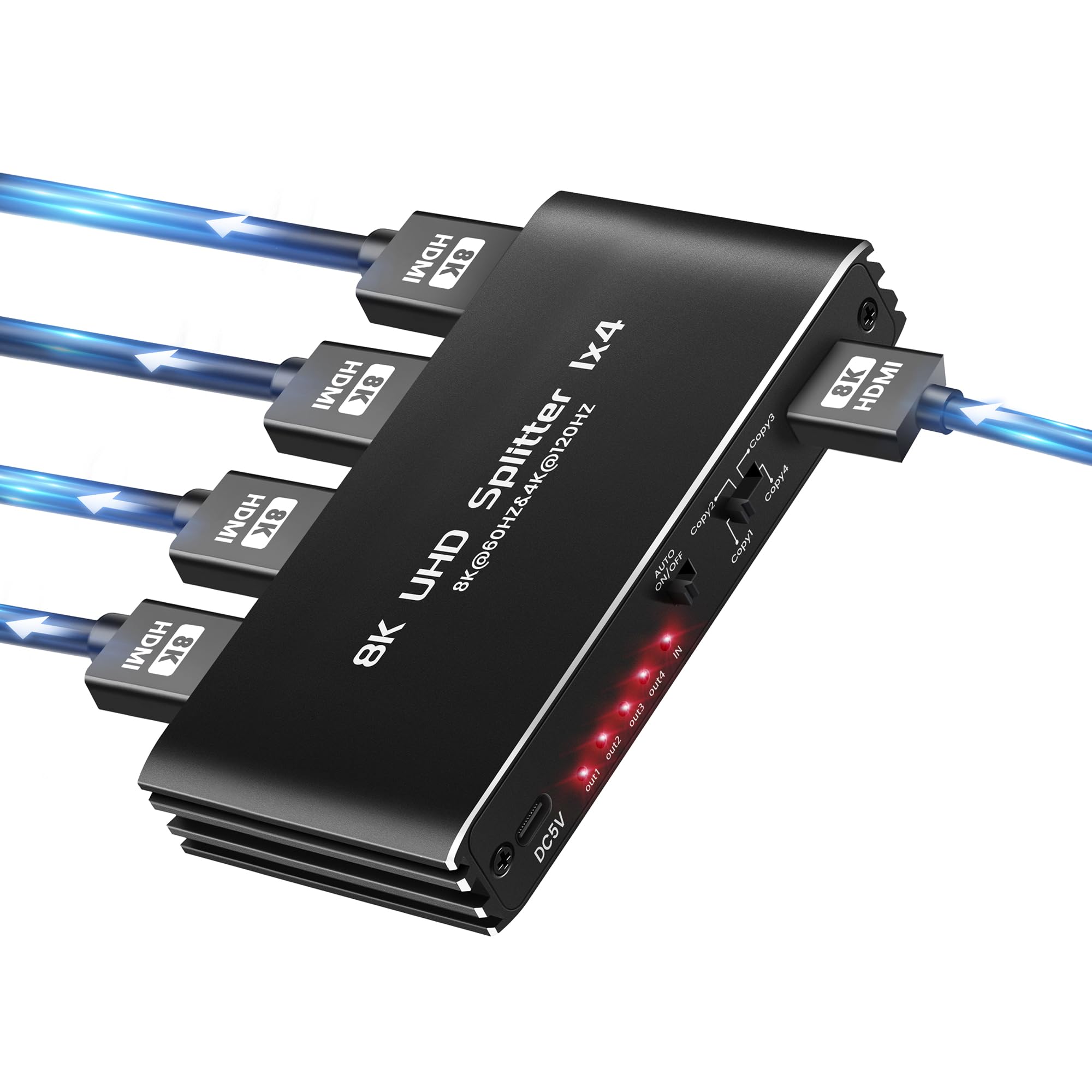 Avedio Links Hdmi 2.1 Splitter 8K@60Hz, Hdmi Splitter 1 In 4 Out 4K@120Hz, Hdmi Splitter For Multiple Monitors (Only Copy/Mirror