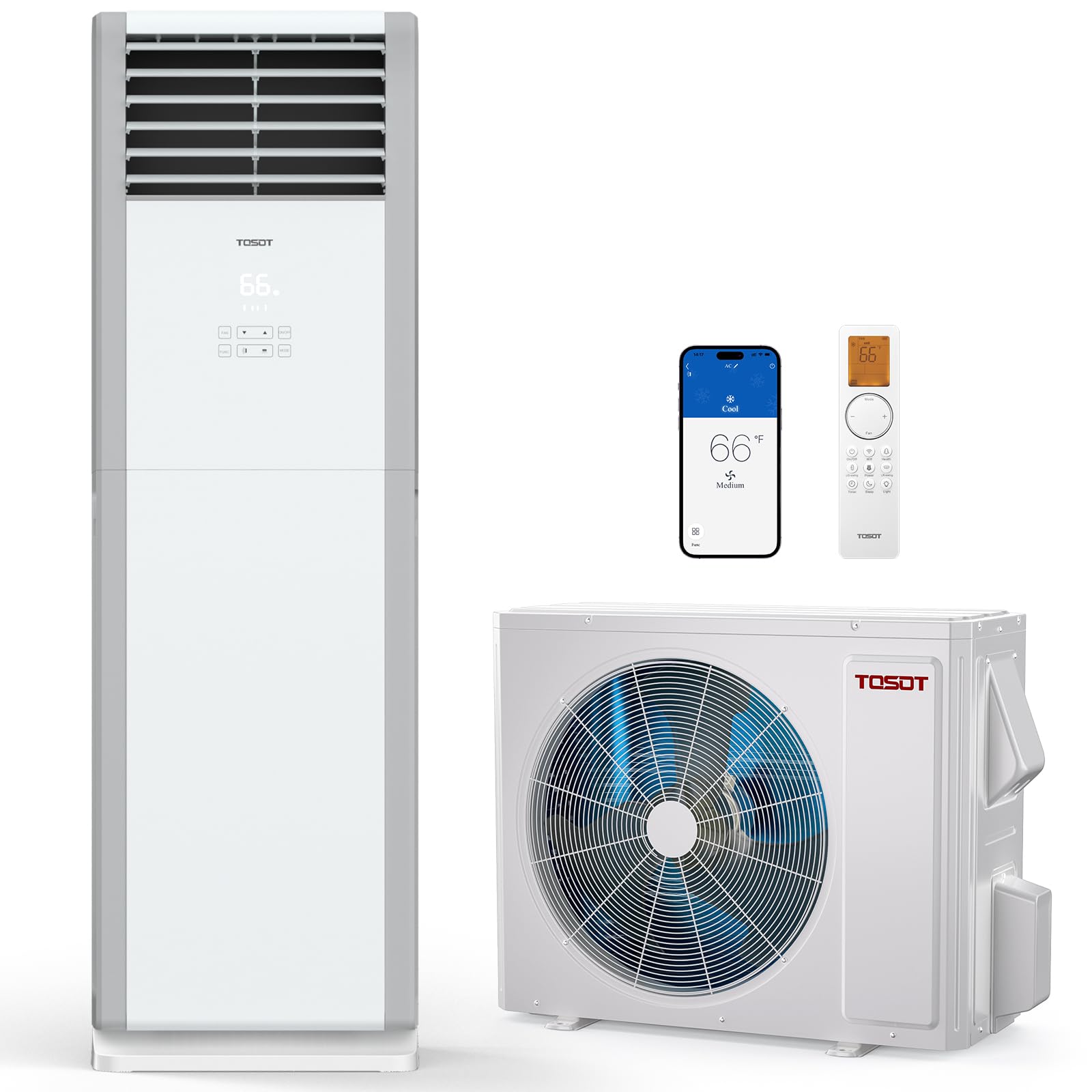 TOSOT 34,000 BTU Floor Standing Split Air Conditioner, Up to 1,150 CFM Airflow, 230V, Cooling and Heating, Built-In WiFi Control