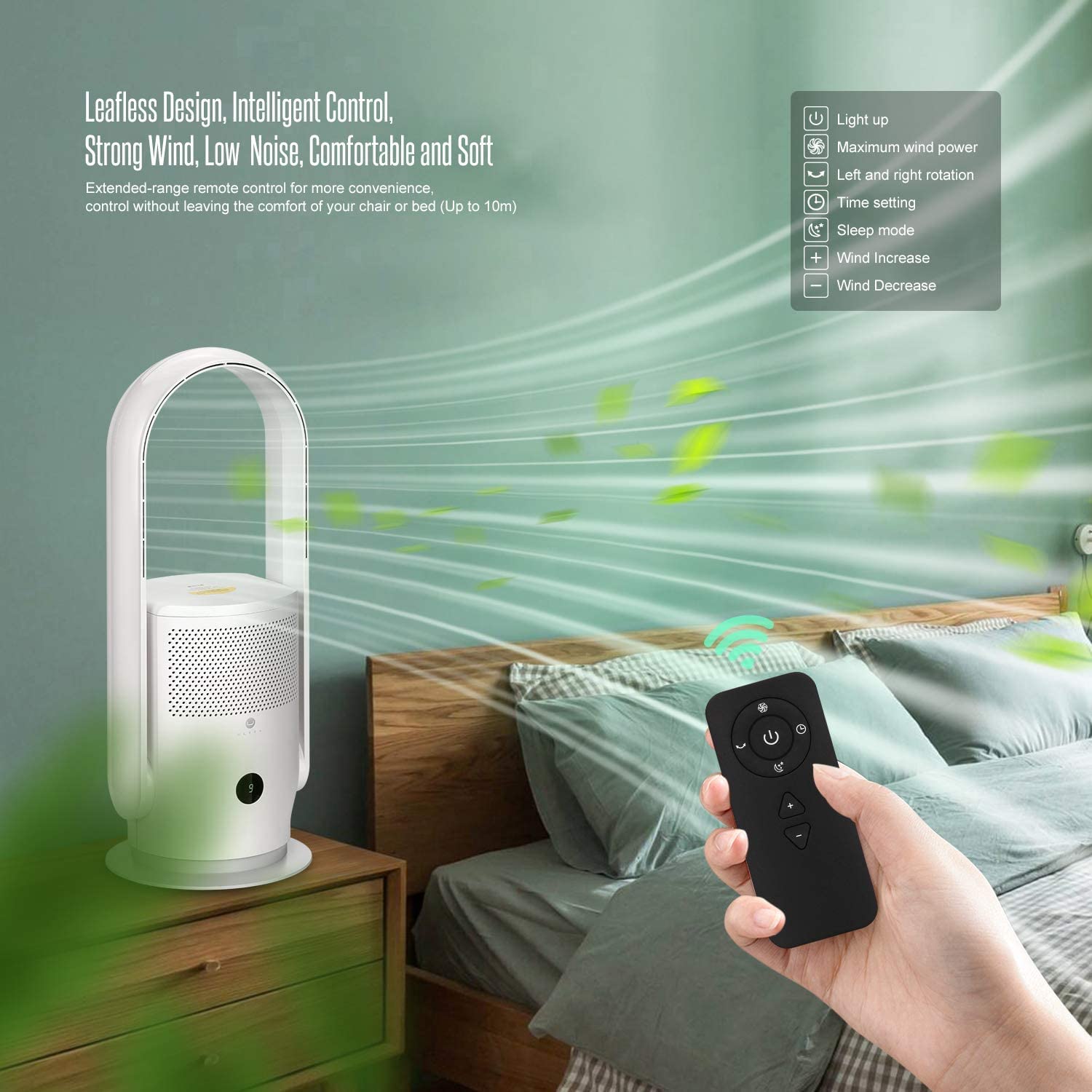 Ultty Bladeless Tower Fan With Air Purifier, 90 Oscillating Bladeless Fan With Remote, Touch, 8H Timer, Floor Fans For Bedroom W