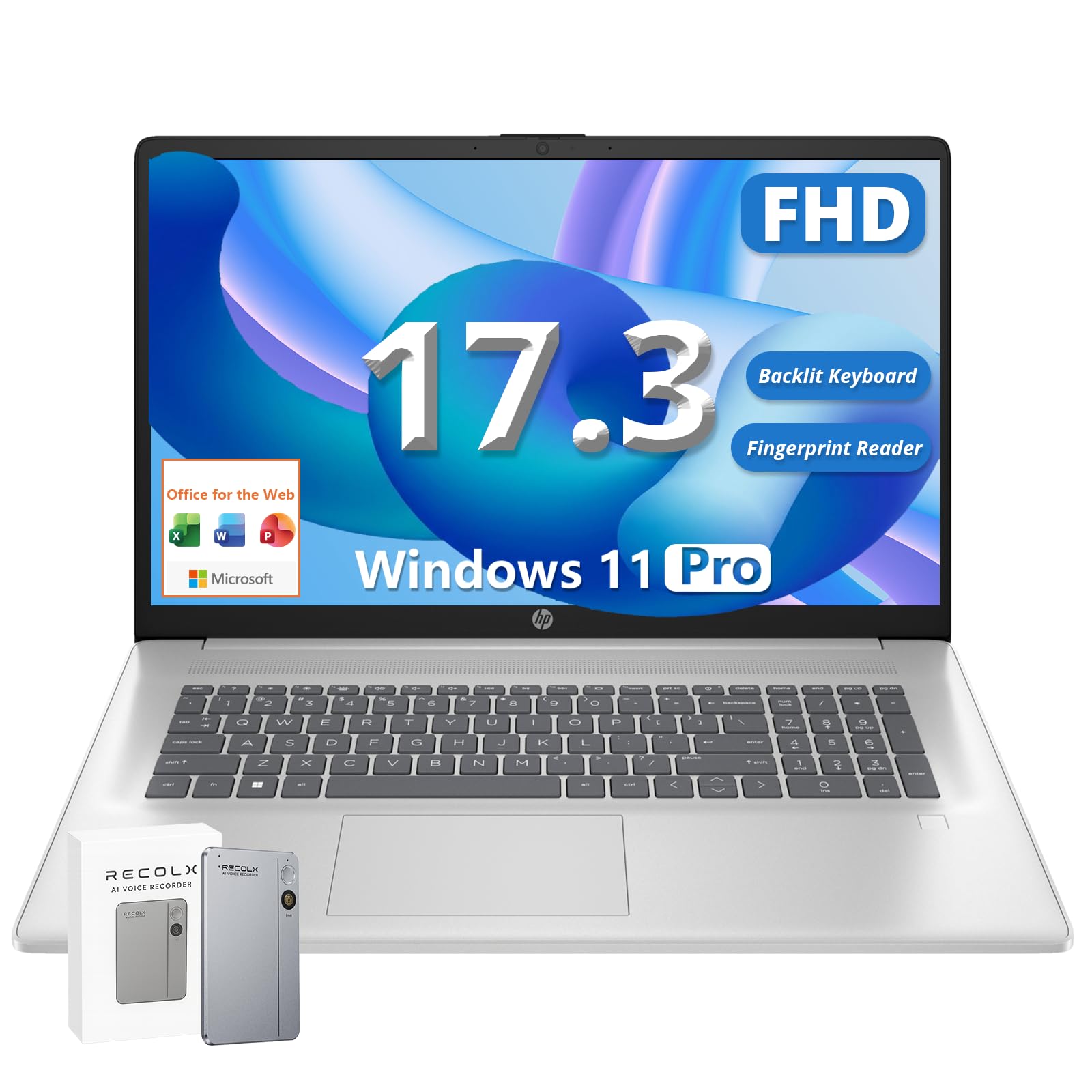 HP 17.3-inch FHD Laptop 2026 - Intel i5-1334U, 12GB RAM 512GB SSD, Backlit Keyboard, Fingerprint Reader, Windows 11 Pro Business