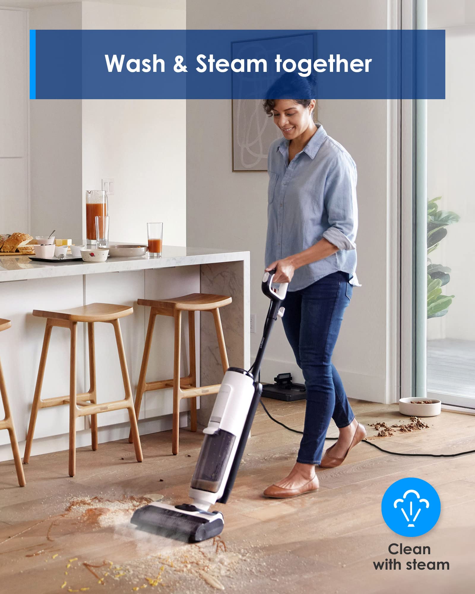 Tineco Floor One S5 Steam Cleaner Wet Dry Vacuum All In One, Hardwood Floor Cleaner Great For Sticky Messes, Smart Steam Mop For