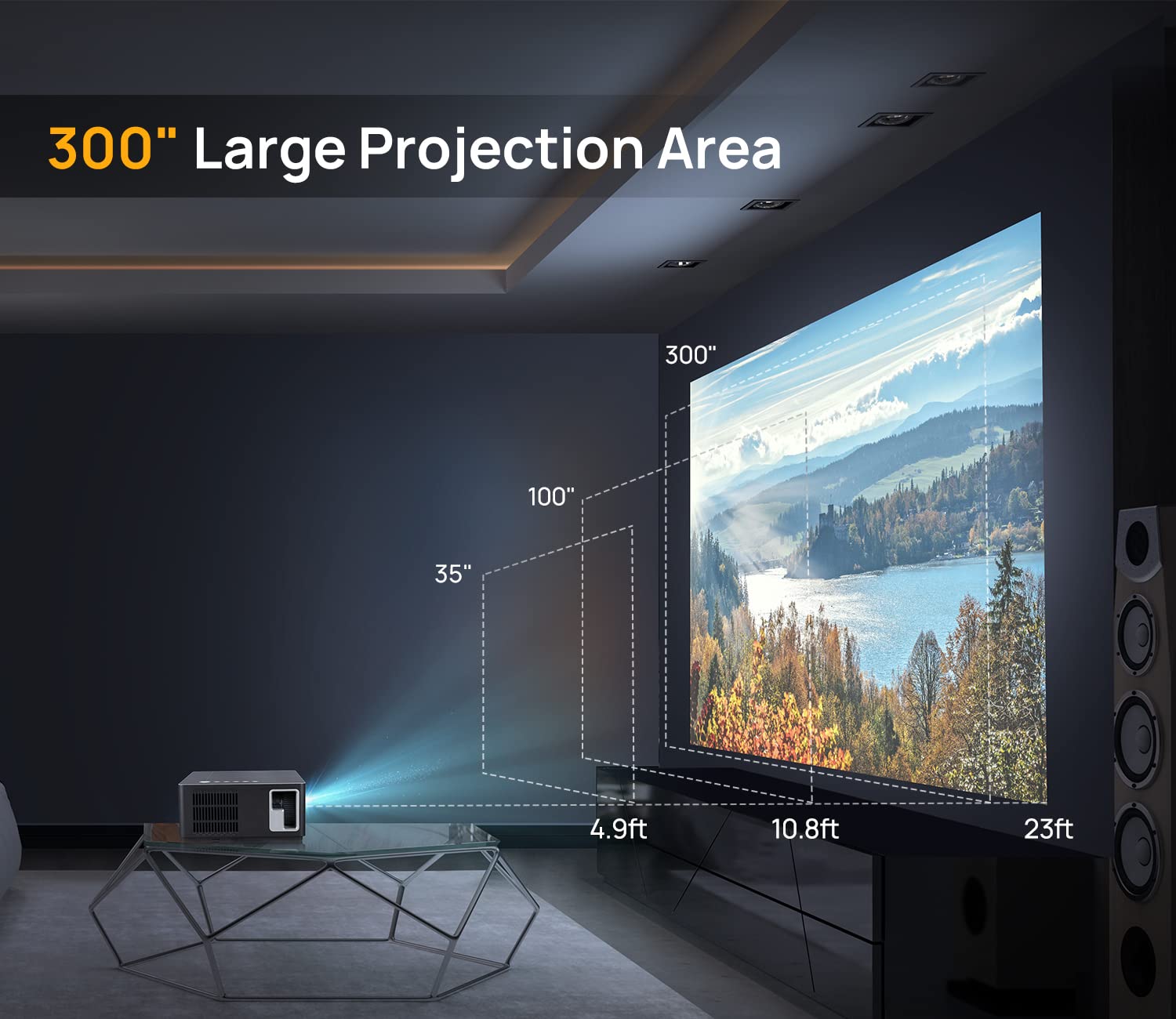 UUO 4K Projector - Native 1080P, ±50° Keystone, 300’’ Projection, Grey, Model P6, Compatible with TV Stick, Laptop, PS5, X