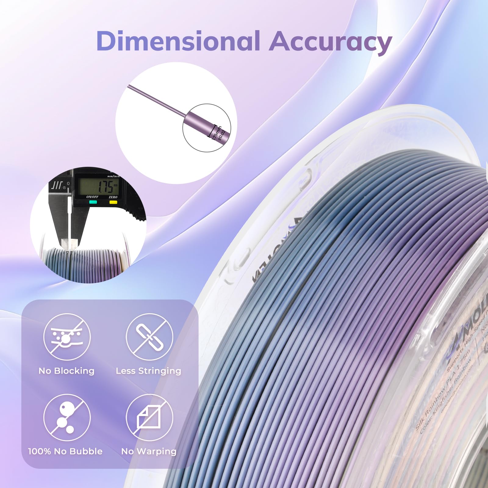 Amolen Silk Pla 3D Printer Filament, Shiny Multicolor Kingfisher Rainbow Pla Filament 1.75Mm, Gradient Color Change Pla 3D Print