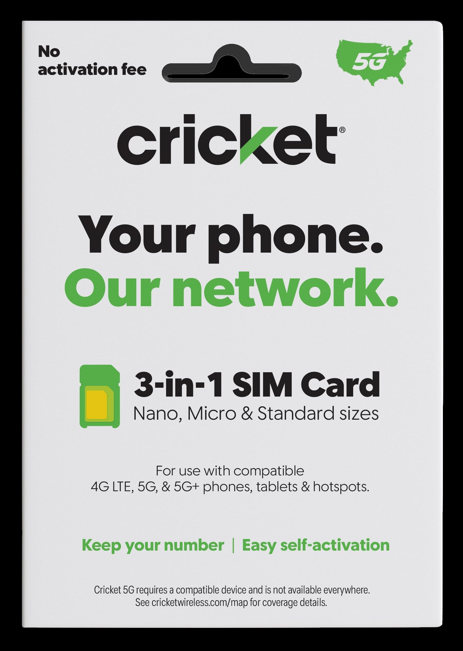 Cricket Wireless BYOD SIM Card Kit 5G, 5G+, 4G, LTE